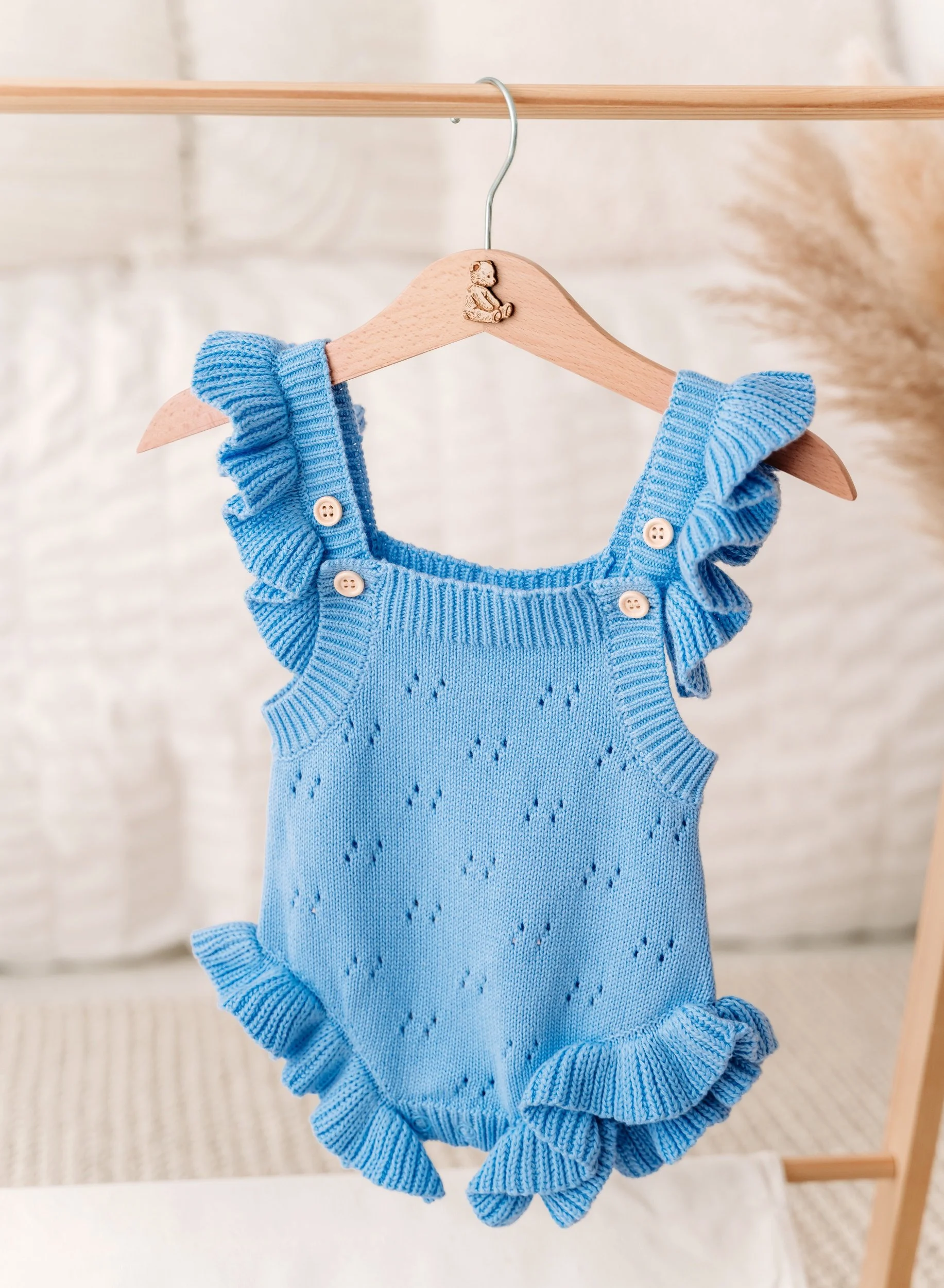 French Blue Ruffle Edge Romper
