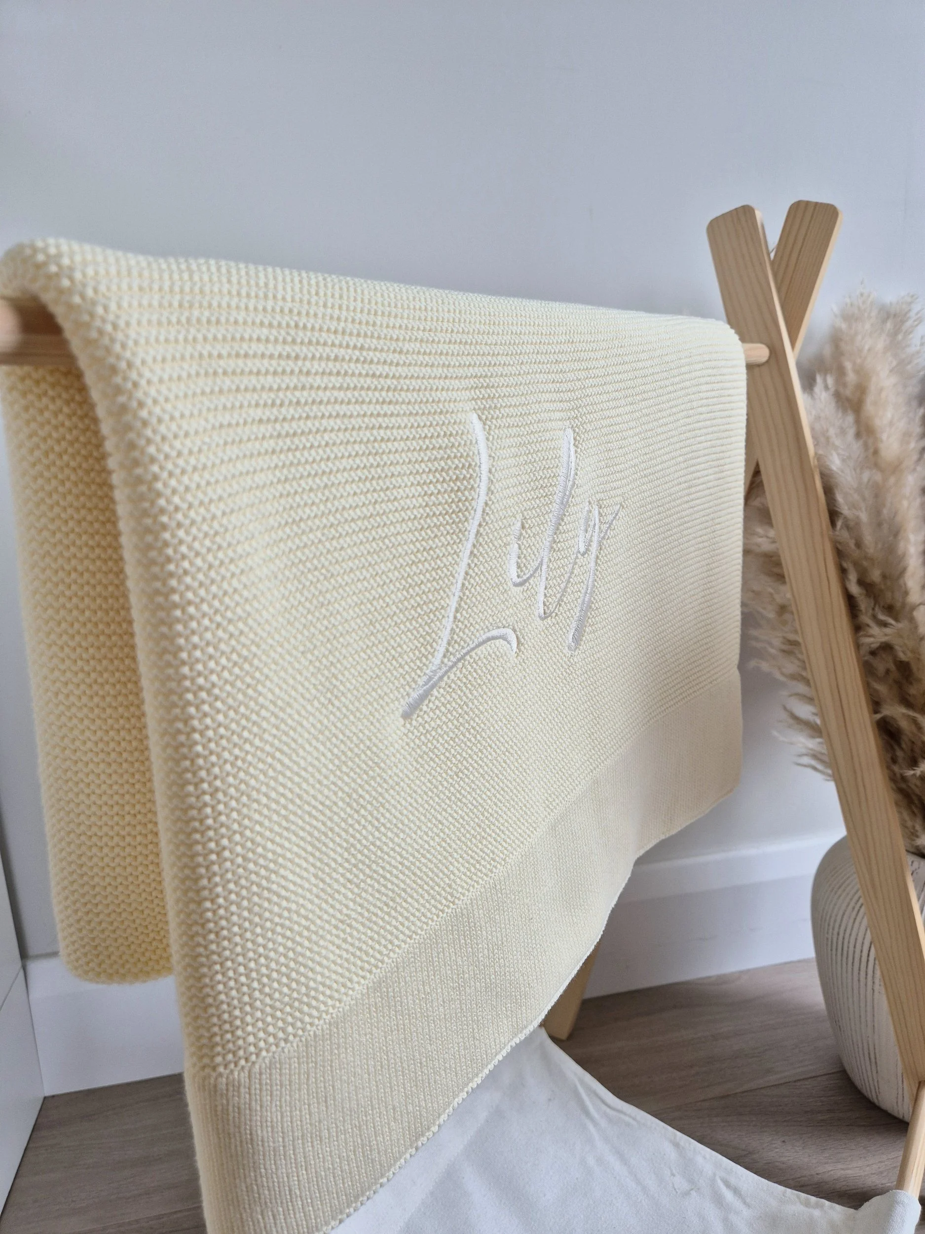Personalised 100% Cotton Baby Blanket - Solid Edge - Lemon