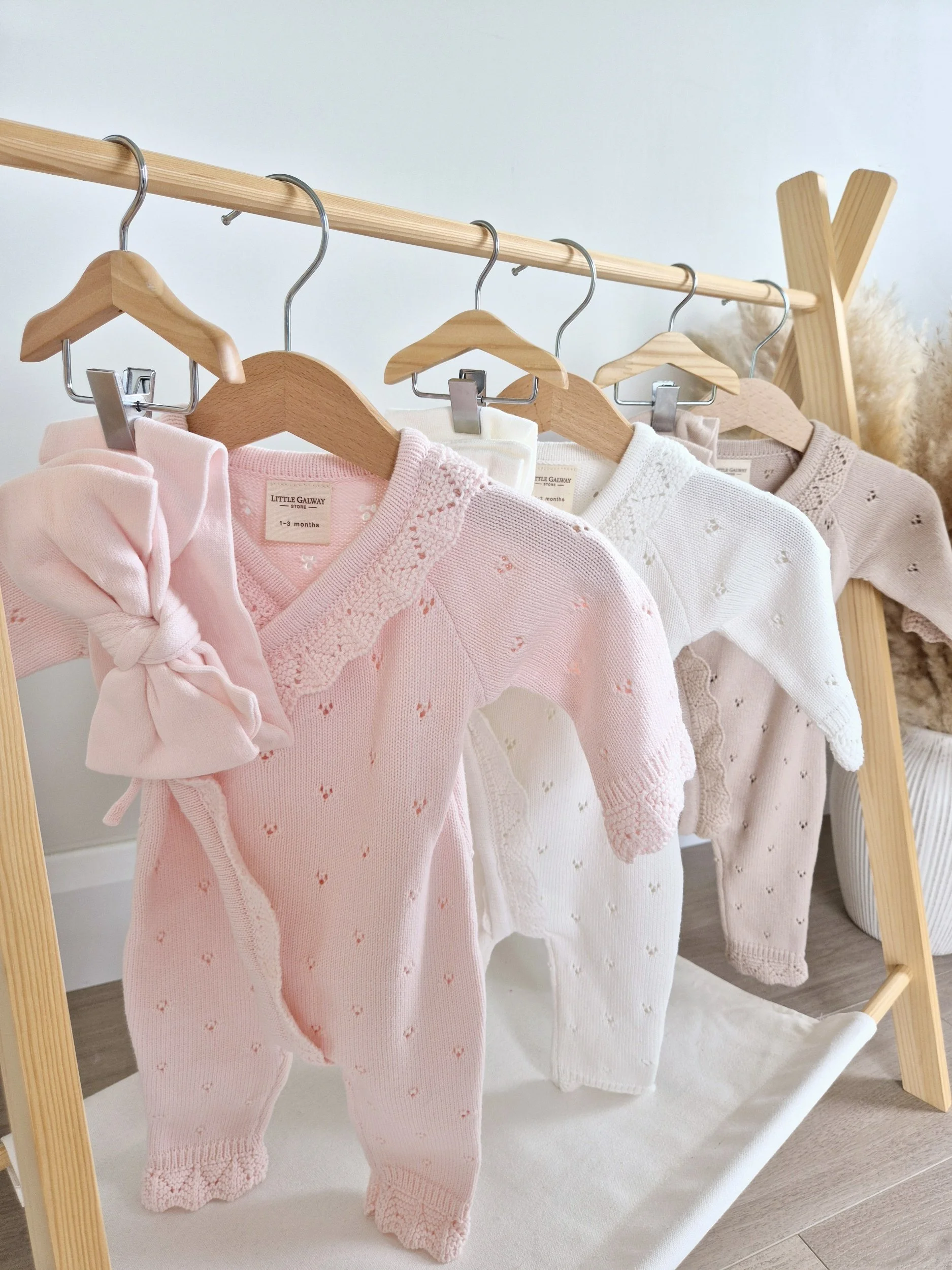 Powder Pink Pointelle Knit Romper & Bow Set (Copy)