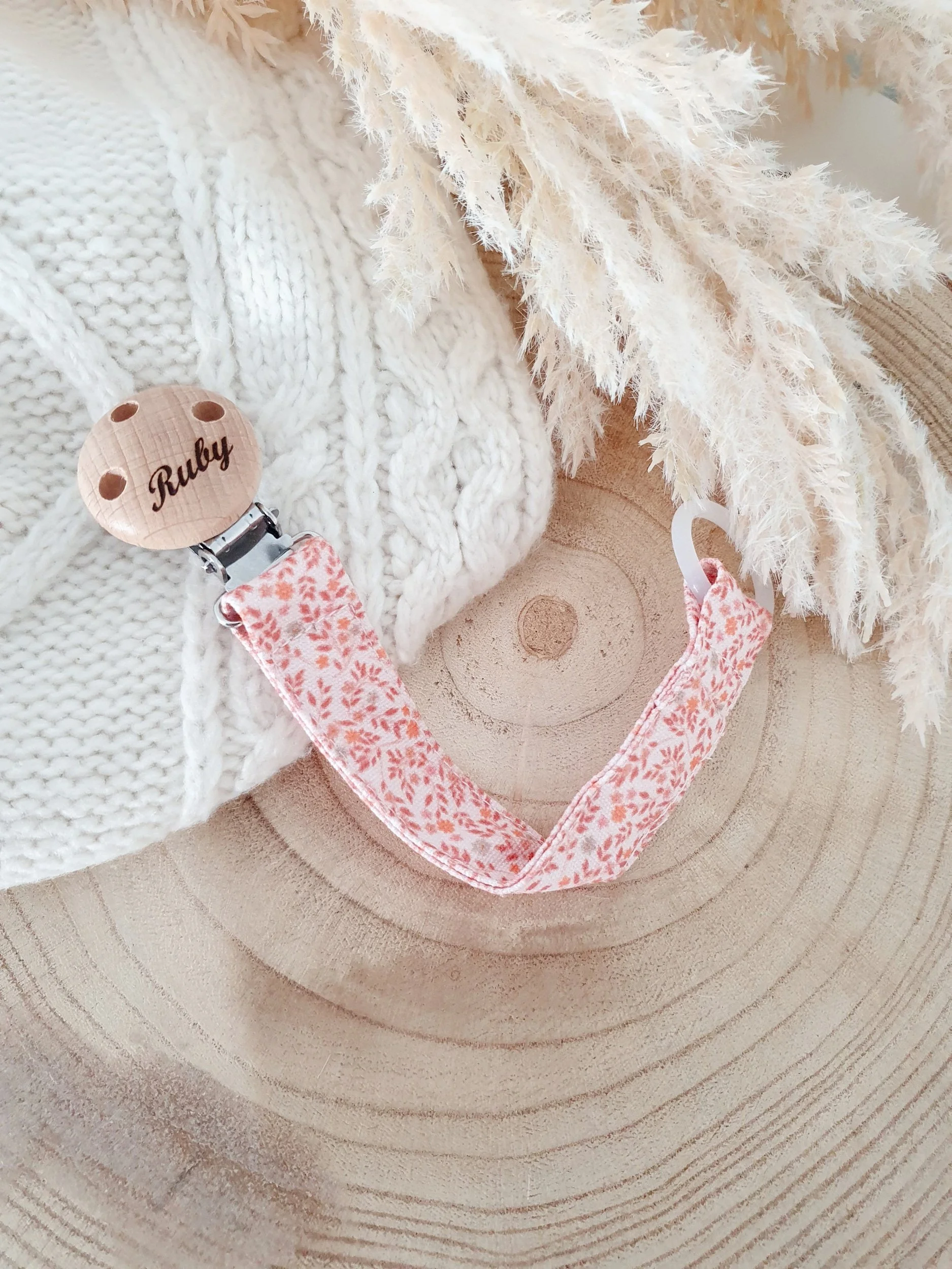 Peach Blossom Fabric Personalised Soother Clip