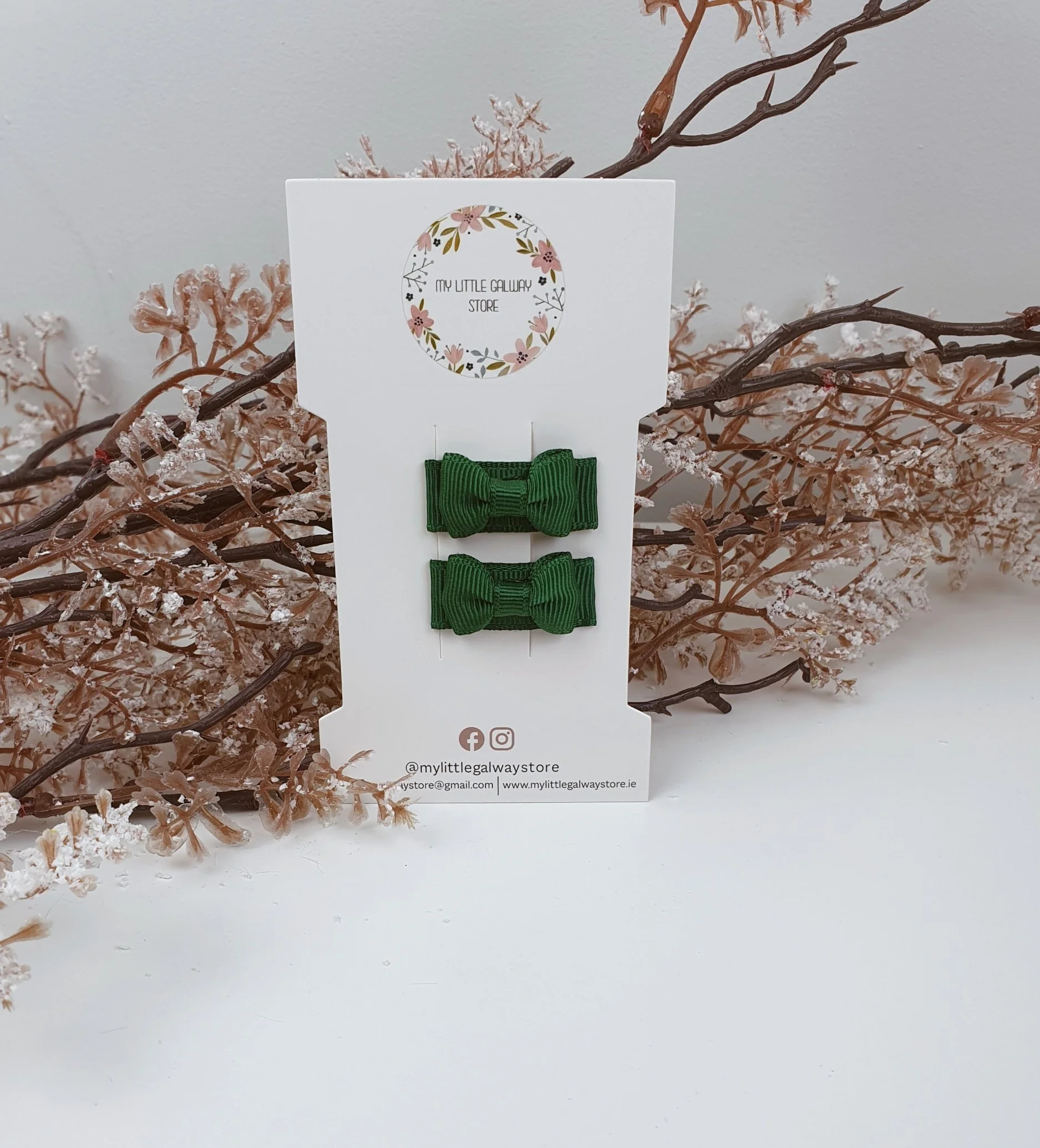 Mini Jules Ribbon Bow Snap Hair Clips - Emerald Green