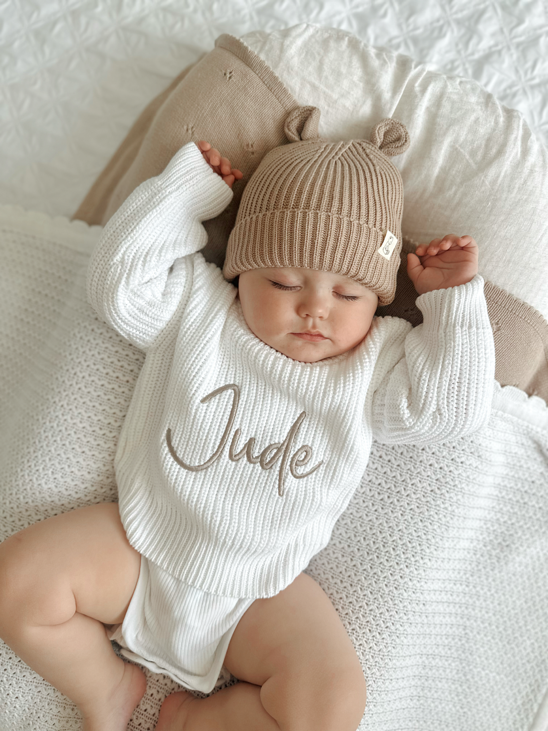 Oatmeal Knitted Bear Hat