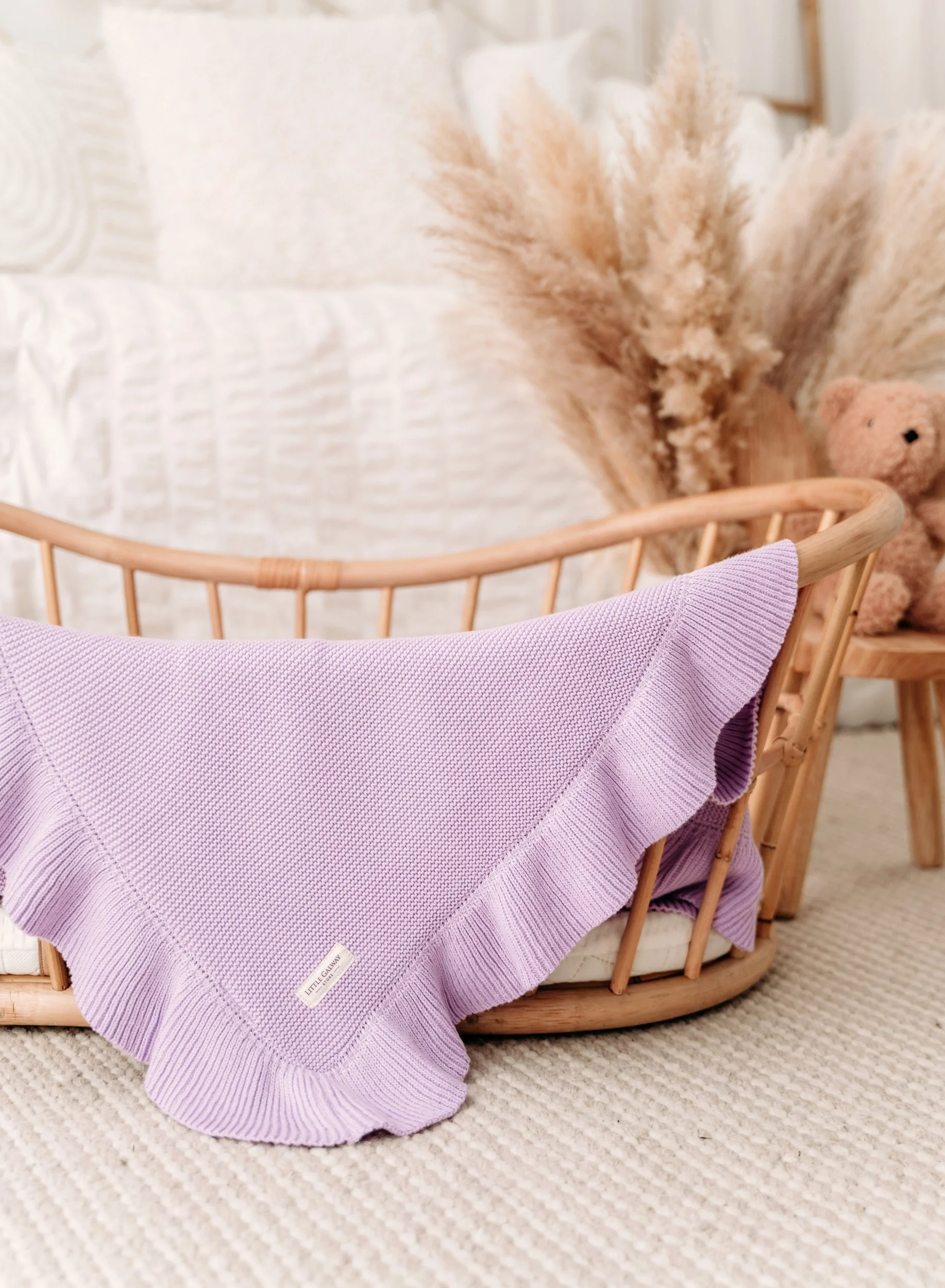 Personalised 100% Cotton Baby Blanket - Ruffle Edge - Lilac