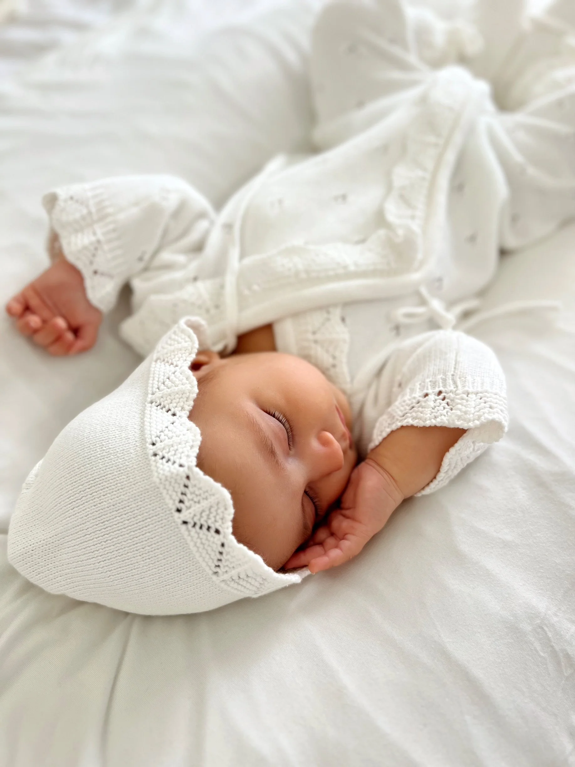 Pointelle Knit Romper & Bonnet Set