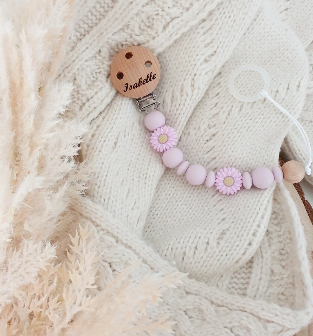 Engraved Daisy & Maple Soother Clip