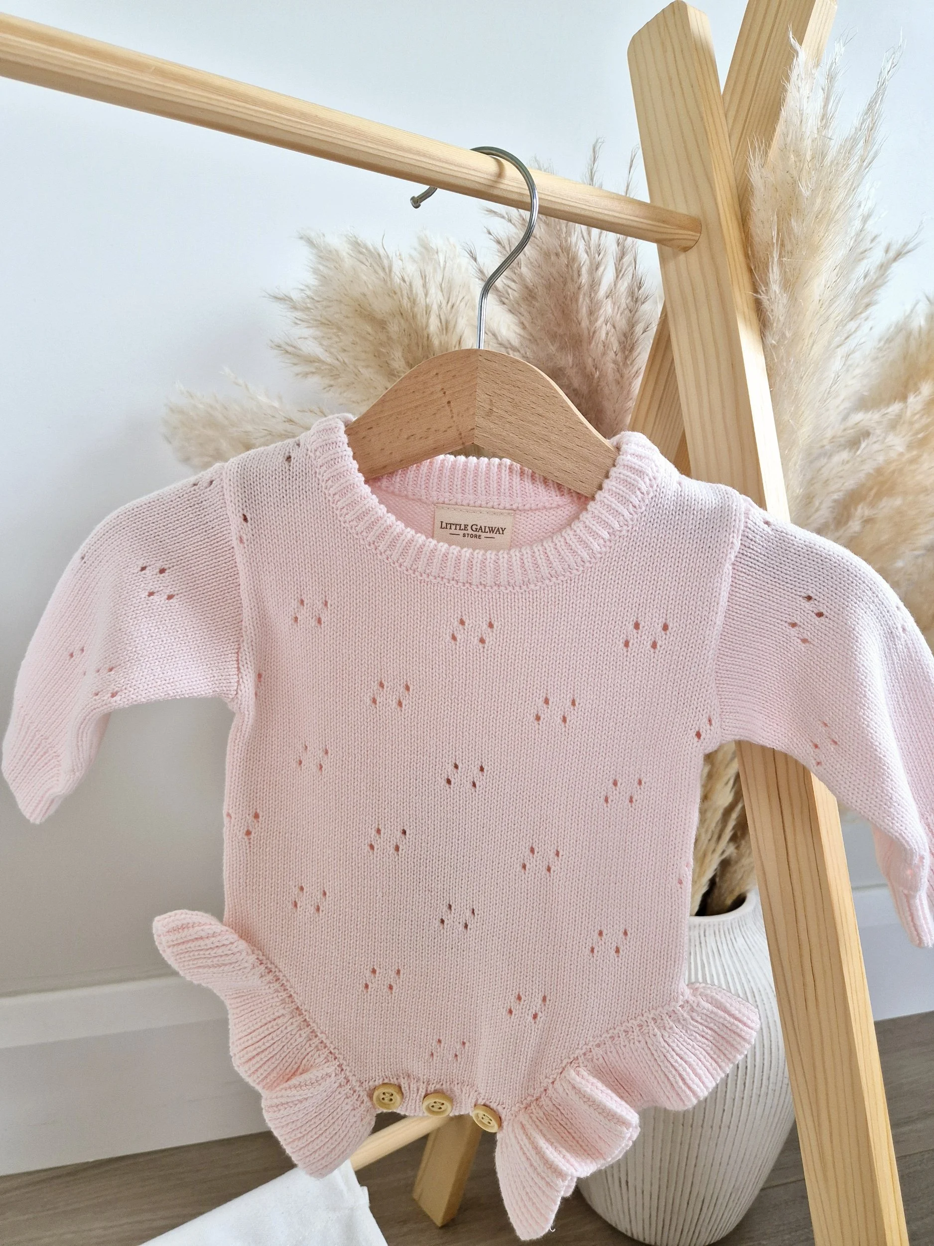 Powder Pink Pointelle Frill Romper