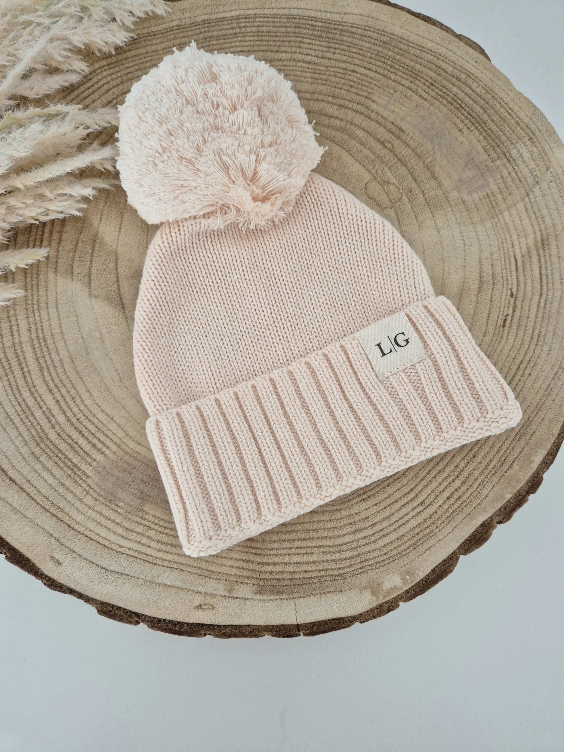 Cotton Bobble Hat - Soft Peach
