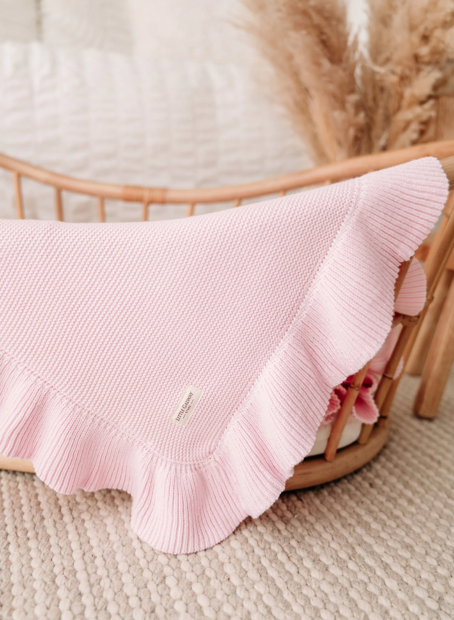 Personalised 100% Cotton Baby Blanket - Ruffle Edge - Pale Pink