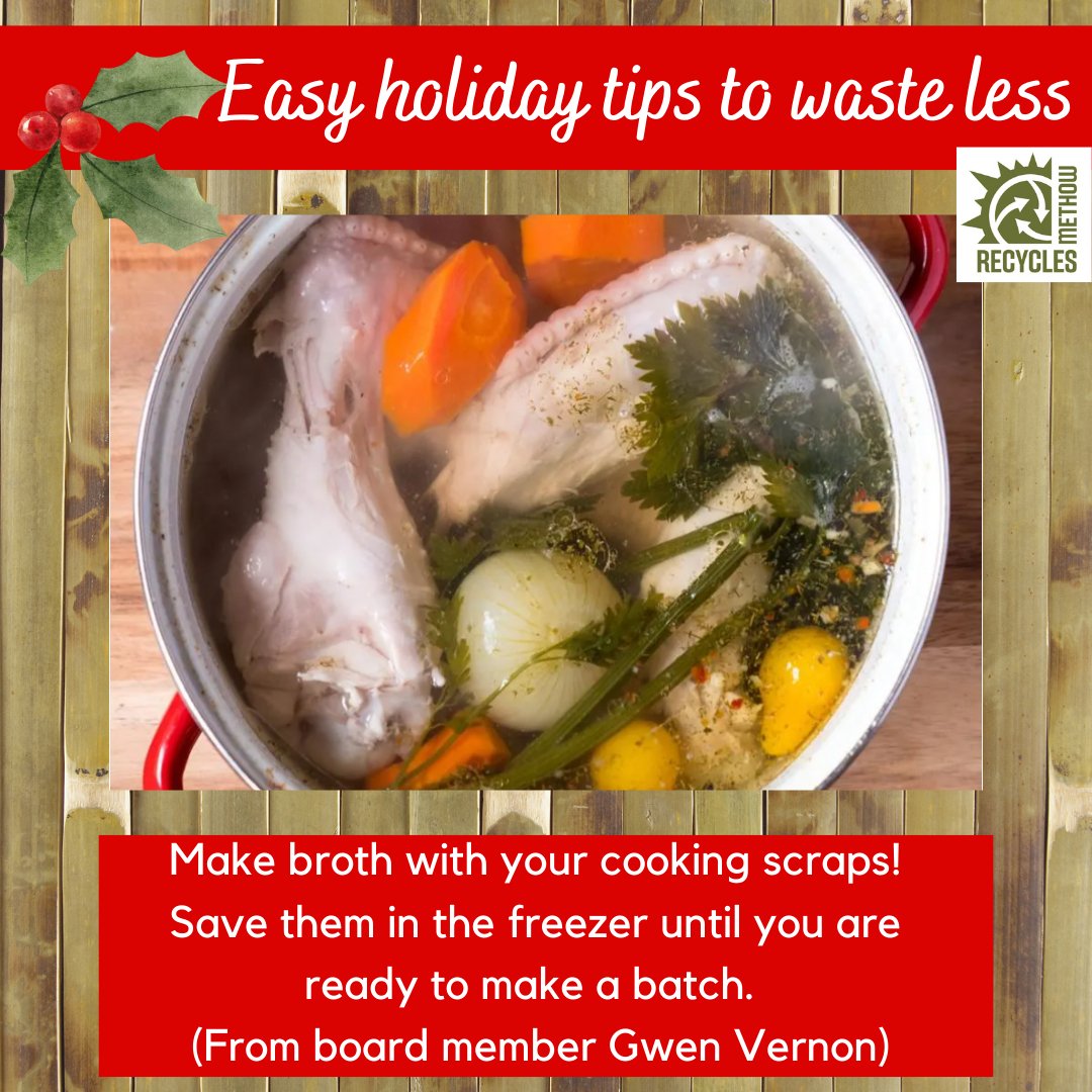Happy December! To kick off the holidays, we'll be sharing a new tip each day this week to help you waste less during the holidays 💚🎄⁠
⁠
Our first tip comes to you from our board president, Gwen Vernon 🥰