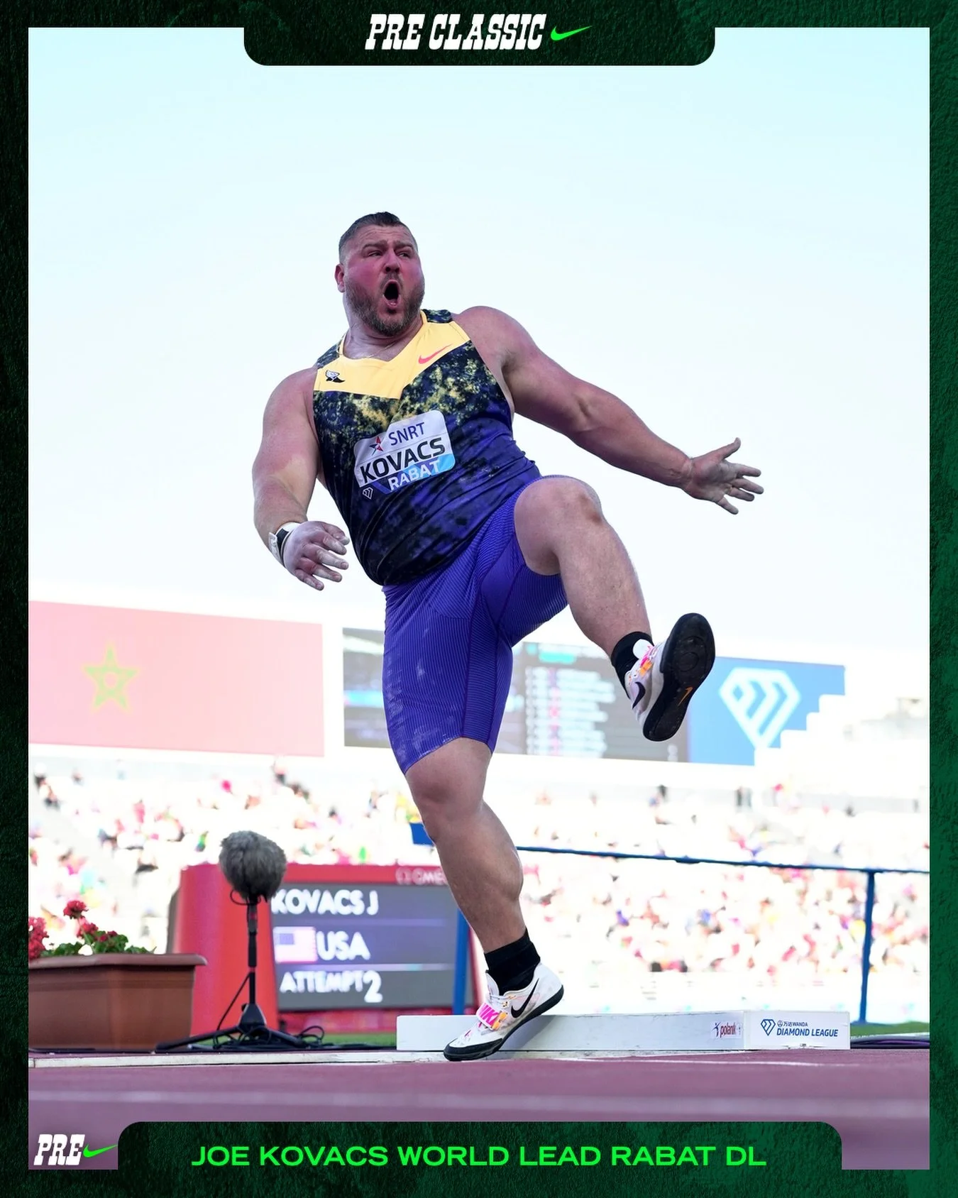 Joe Kovacs threw a 22.58m world lead and meet record at the Rabat @diamondleagueathletics meeting 🌎

See him in person at Hayward Field July 4 at the Pre Classic 💎