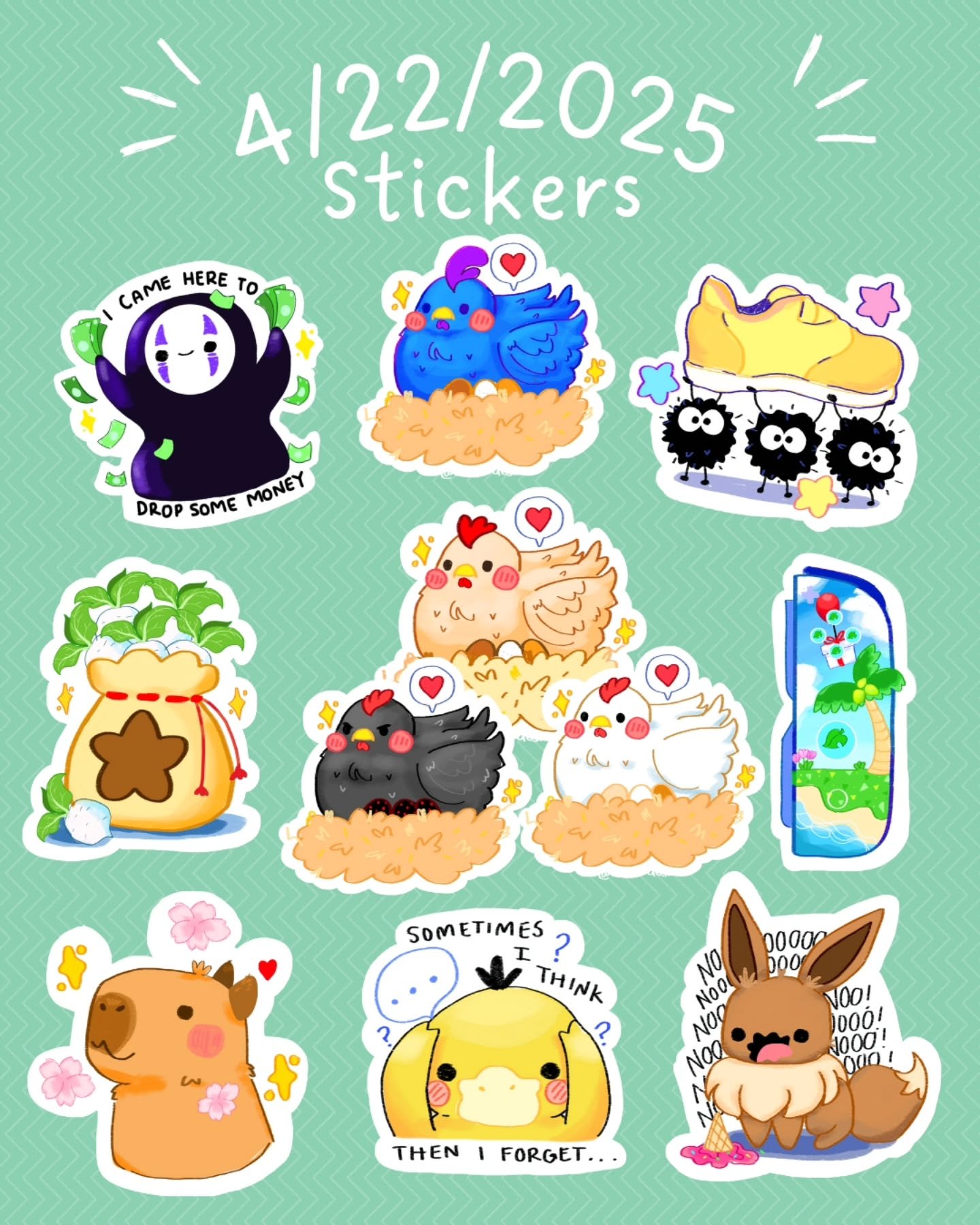 Coming in hot with new stickers! ✨️🎉
 AND 

I'm proud to finally add this reusable sticker book to the shop! 

BUT. because of tariffs, this will be the only design until I find more reasonable price to make more. 

😭

All these are available on 4/