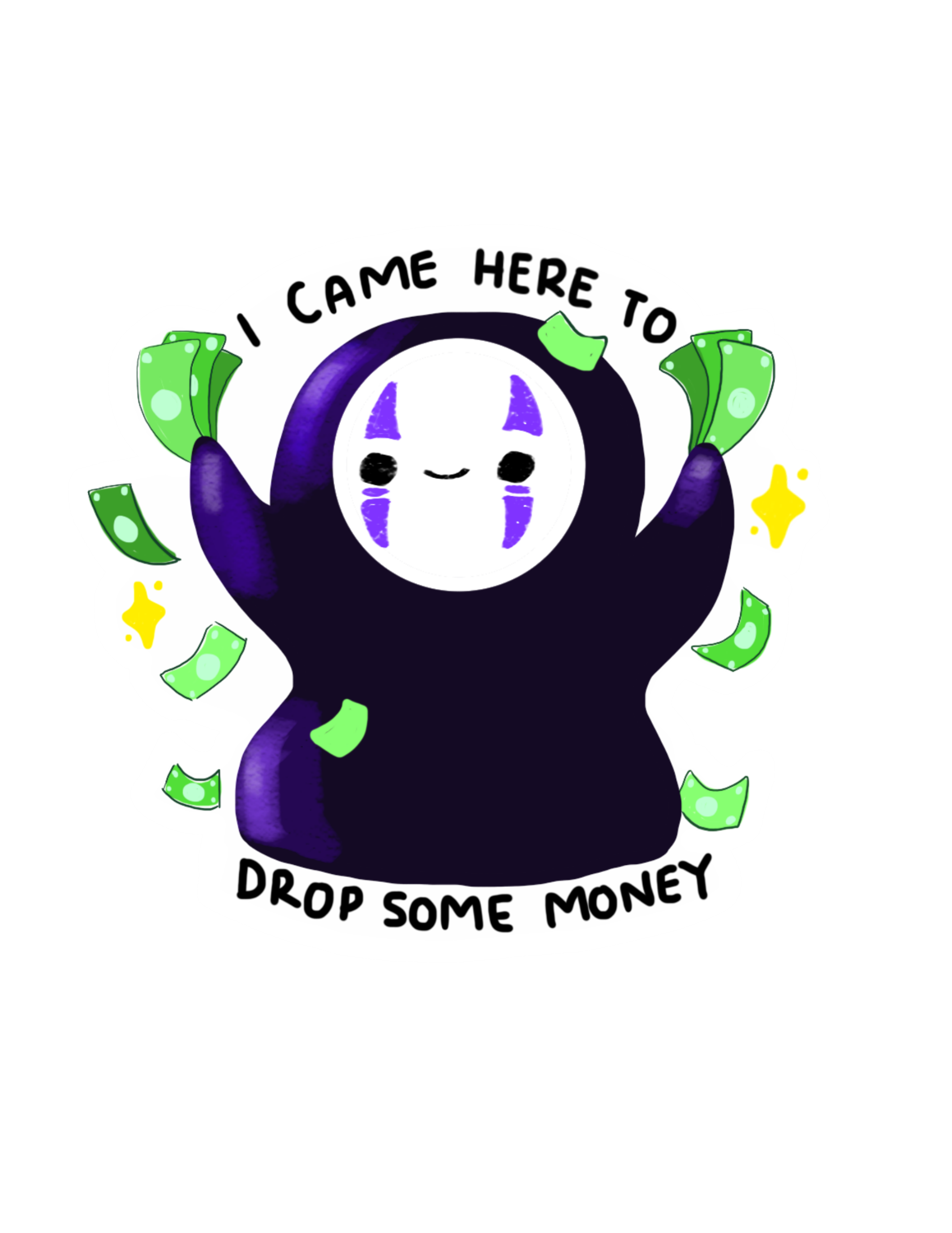 Dropping money no face sticker