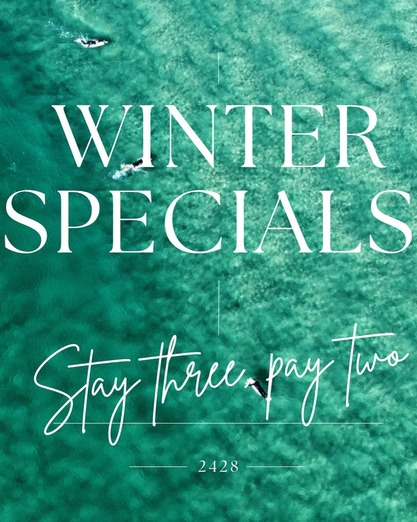 WINTER SPECIALS ! 

Stay Three, Pay Two&hellip;..

It&rsquo;s whale season 🐳 water clarity👌perfect weather for adventuring/hiking 🥾 winery 🥂 music events 🎶 markets🍊Winter Sunsets 🌅 

Your Winter escape couldn&rsquo;t look any better!
