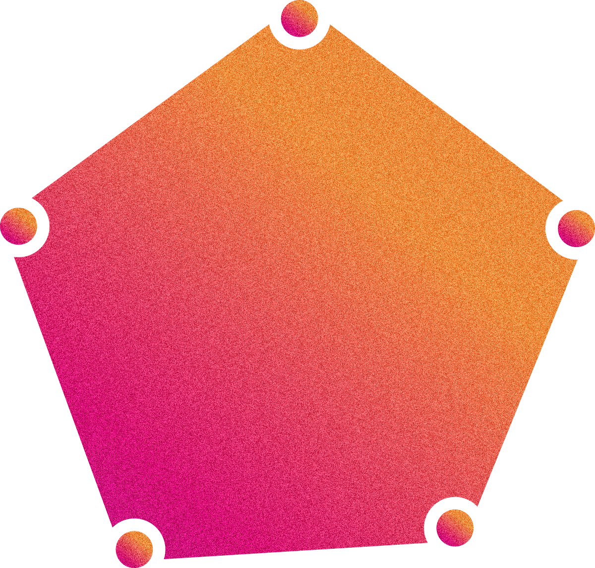 Abstract gradient background with pink, orange, and purple hues and dot patterns.
