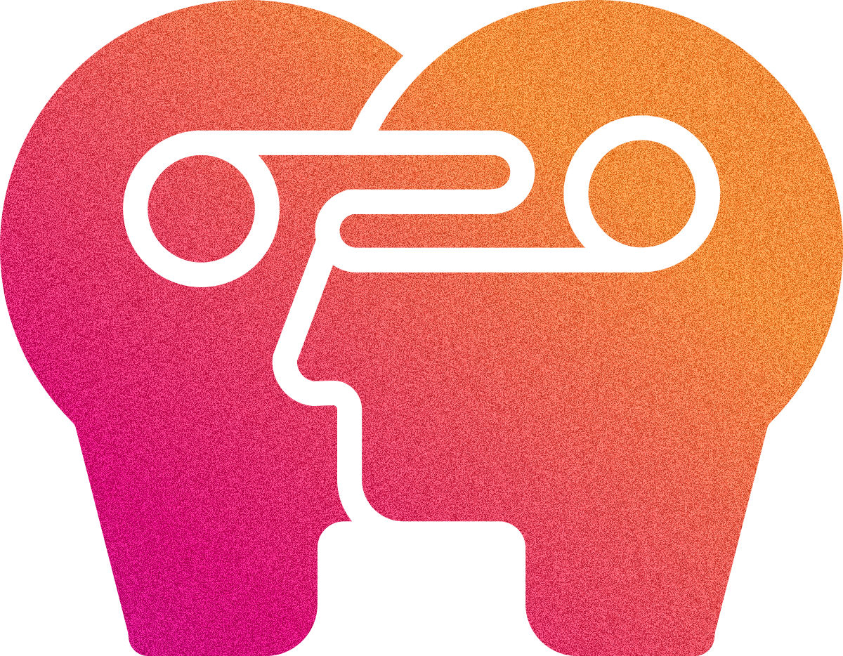 Abstract logo design with rounded shapes and gradient colors from pink to orange.