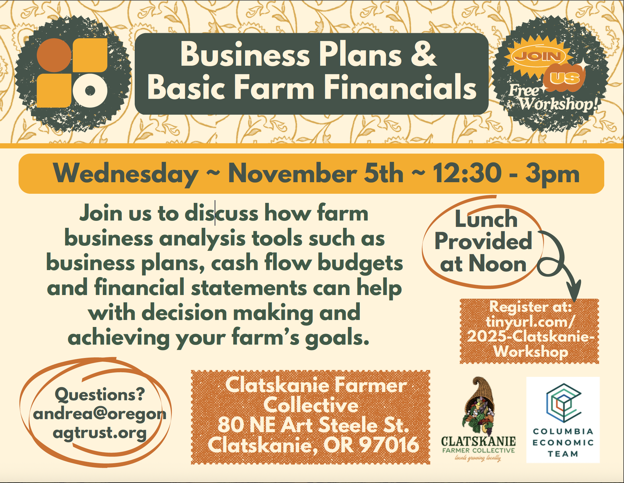 FREE in-person Workshop: Business Plans & Basic Farm Financials
