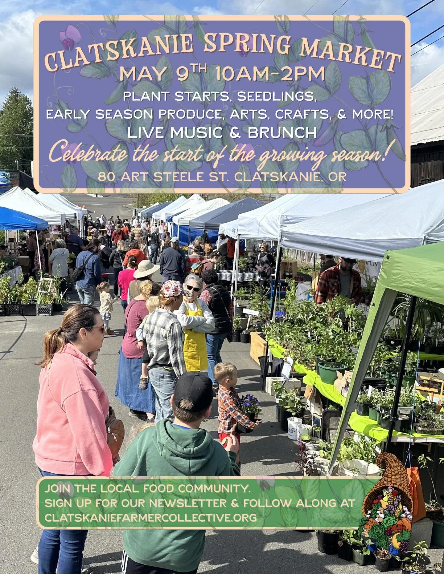 Celebrate the start of the growing season at the annual Clatskanie Spring Market! Join us on Saturday, May 9th from 10am&ndash;2pm for a lively day filled with plant starts, seedlings, early season produce, handmade goods, and live music.

This speci