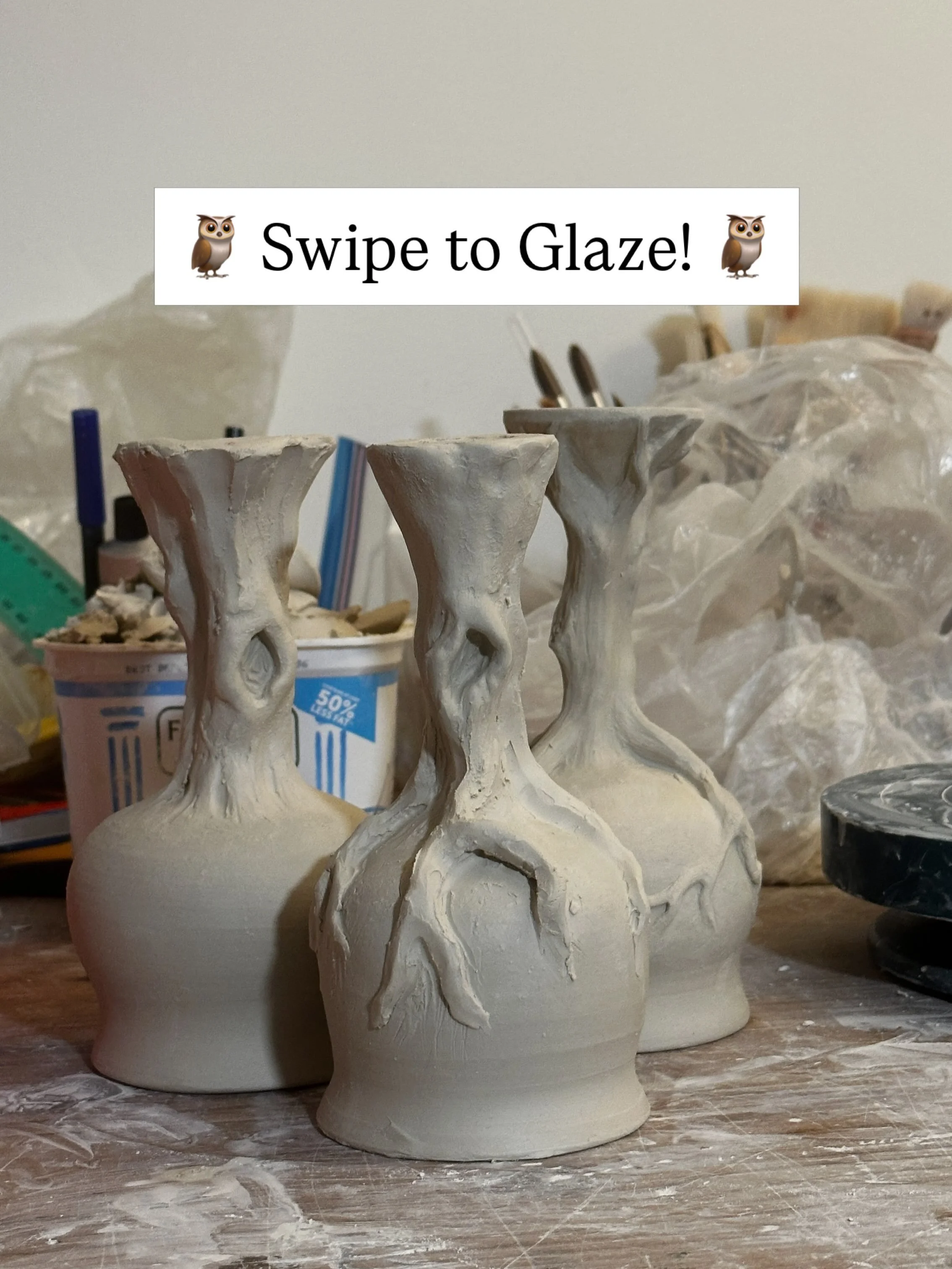 the results took my breath away 💫 the glazes look so luscious, I&rsquo;m obsessed with how &lsquo;seaweed&rsquo; &amp; &lsquo;ancient jasper&rsquo; melted down the tree to look like moss/lichen 🌱

check my bi0 to sign up to my goblet making worksho