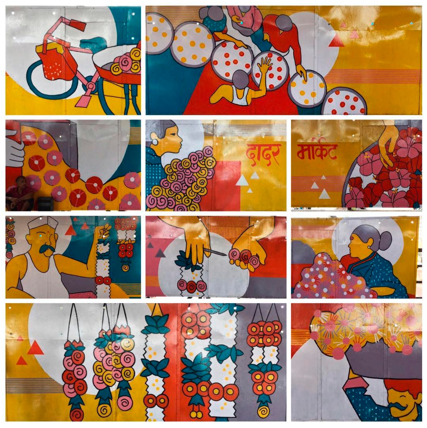 ‘Hamara Station, Hamari Shaan’ was a crowd sourced initiative for the beautification of the community during the Joy of Giving week. We designed and executed 13 panels of 15 ft. by 6 ft. on the theme of Dadar flower market, an iconic wholesale flower