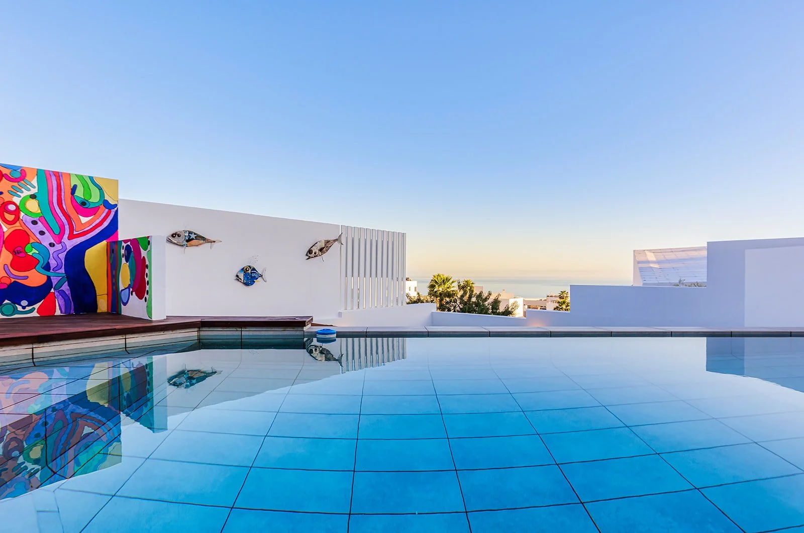 Modern luxury villa swimming pool with sea view in Marbella