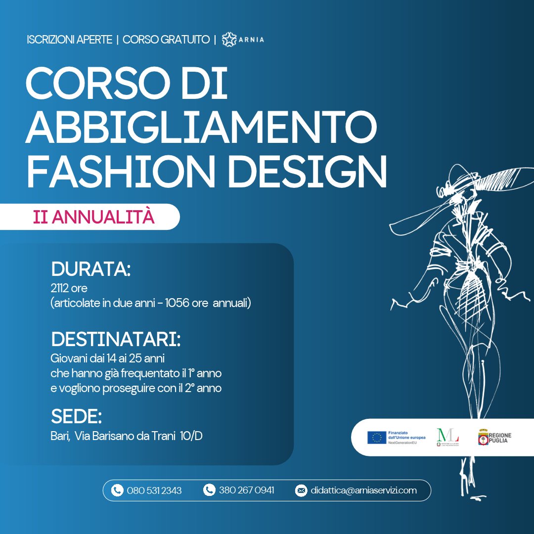 Abbigliamento Fashion Design: aperte le iscrizioni al secondo anno del corso gratuito a Bari