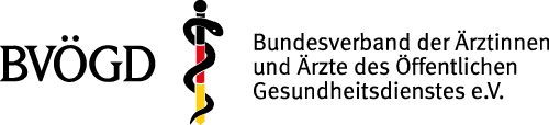 Logo des Bundesverbandes der Ärztinnen und Ärzte des öffentlichen Gesundheitsdienstes e.V. (BVÖGD), mit einem stilisierten medizinischen Symbol und schwarzer Text
