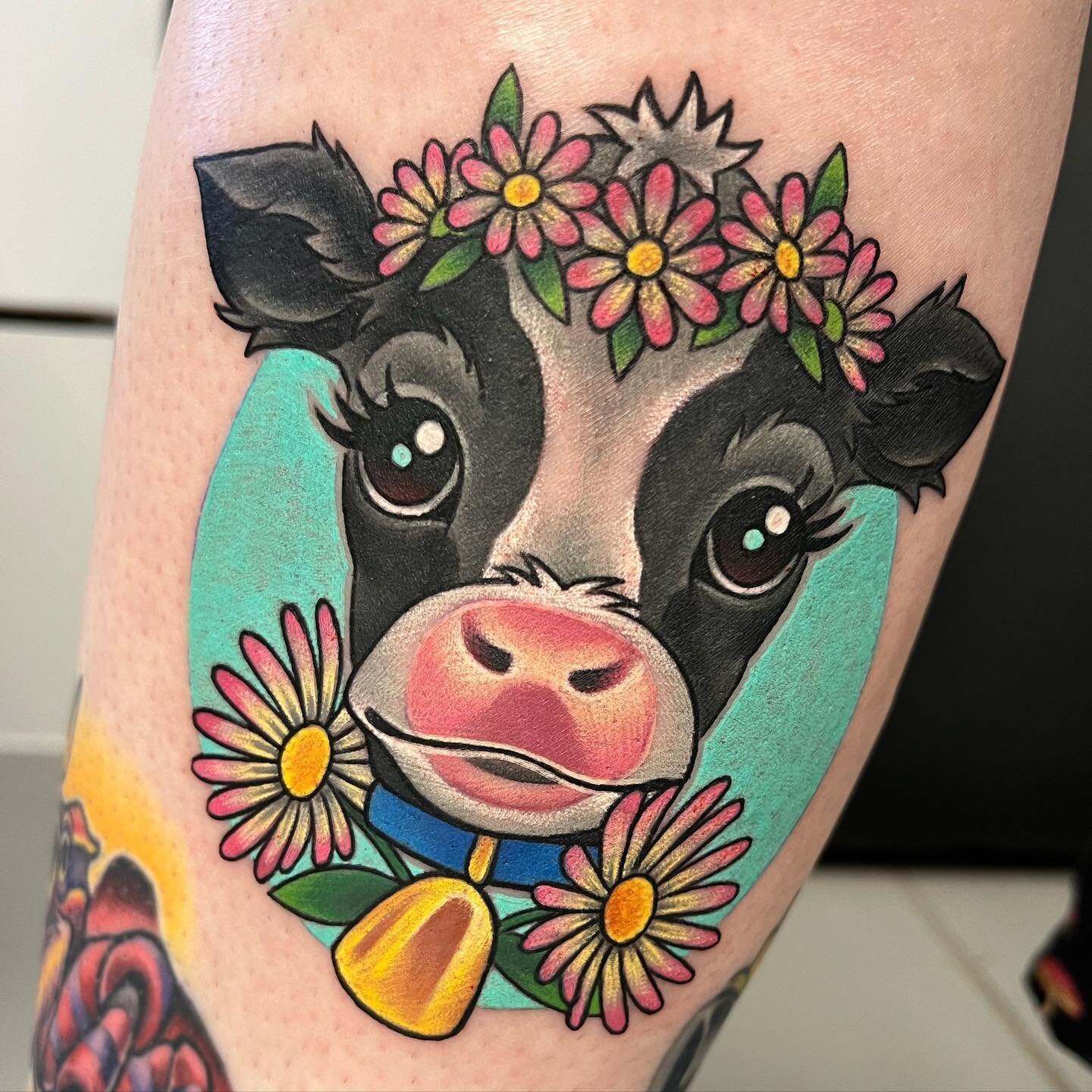 The most adorable cow! Thanks Gemma 😊
From sometime last year&hellip;

Made with the best @fusion_ink 
Supplies from @killerinktattoo
Made in Edinburgh 🏴󠁧󠁢󠁳󠁣󠁴󠁿 
(I also really like @kwadron cartridges)

Now booking June and July 2024 💫

@mic