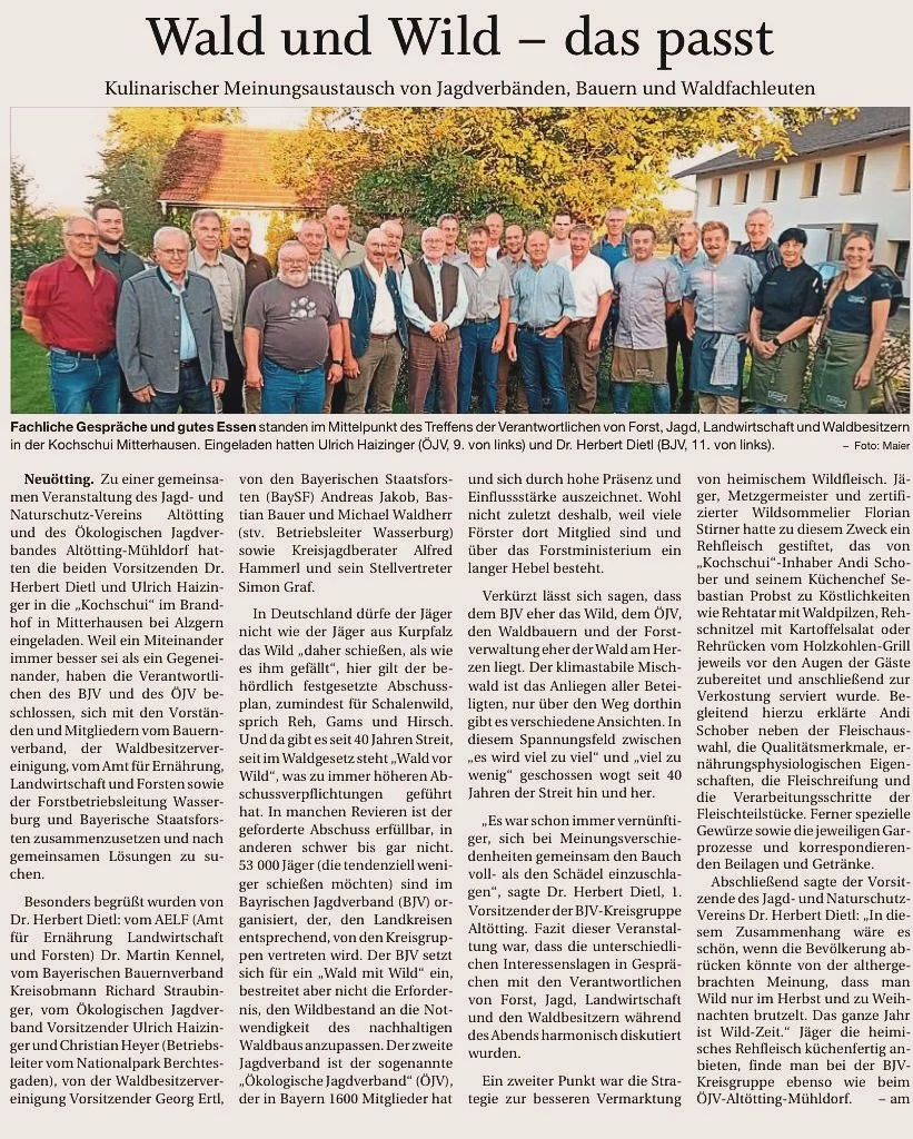 Eine gro&szlig;e Ehre f&uuml;r uns ! 

Wir durften eine bayernweit einzigartige Veranstaltung ausrichten. @bayerischerjagdverband und @oekologischer_jagdverband zusammen mit f&uuml;hrenden K&ouml;pfen f&uuml;r Landwirtschaft und Forsten an einem Tisc