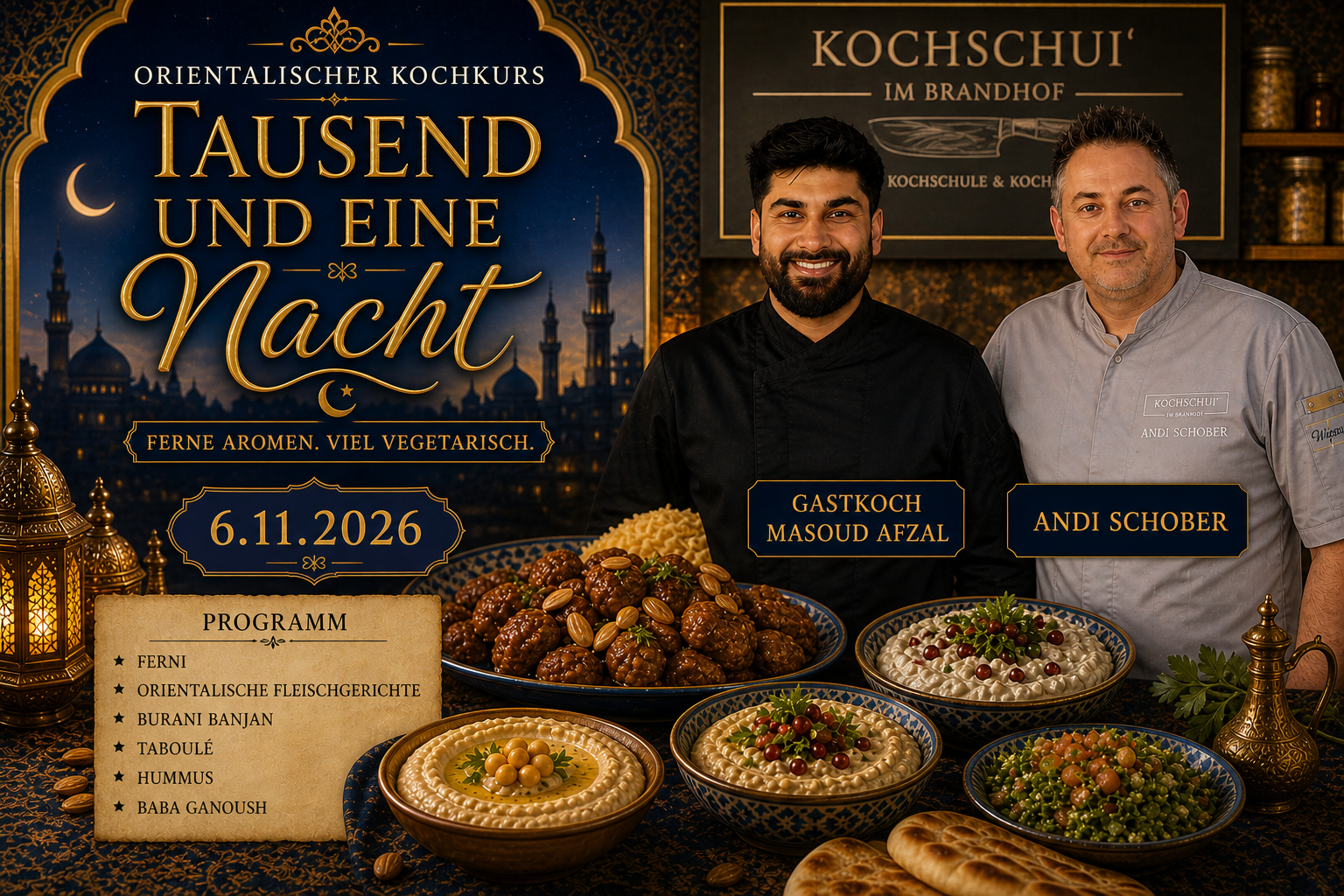 6.11.2026 - Tausend und eine Nacht - Orientalische Küche mit Masoud Afzal - 139,00€ (inkl. MwSt 19%)