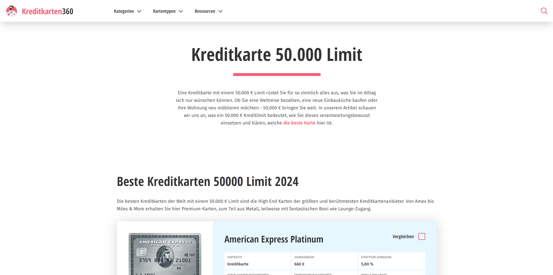 SEO-Optimised Credit Card Category Page