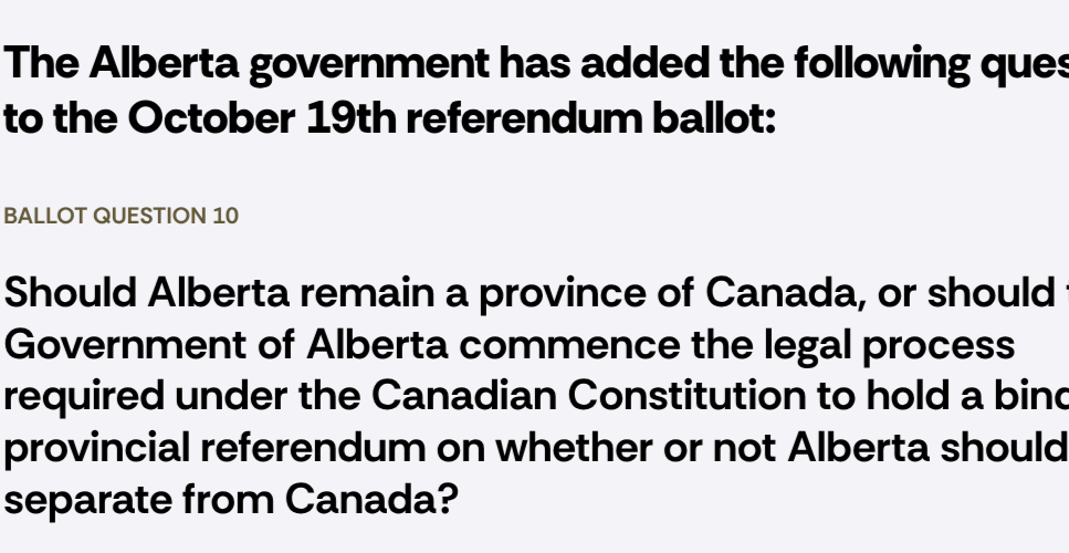 Alberta votes on separating from Canada on October 19th