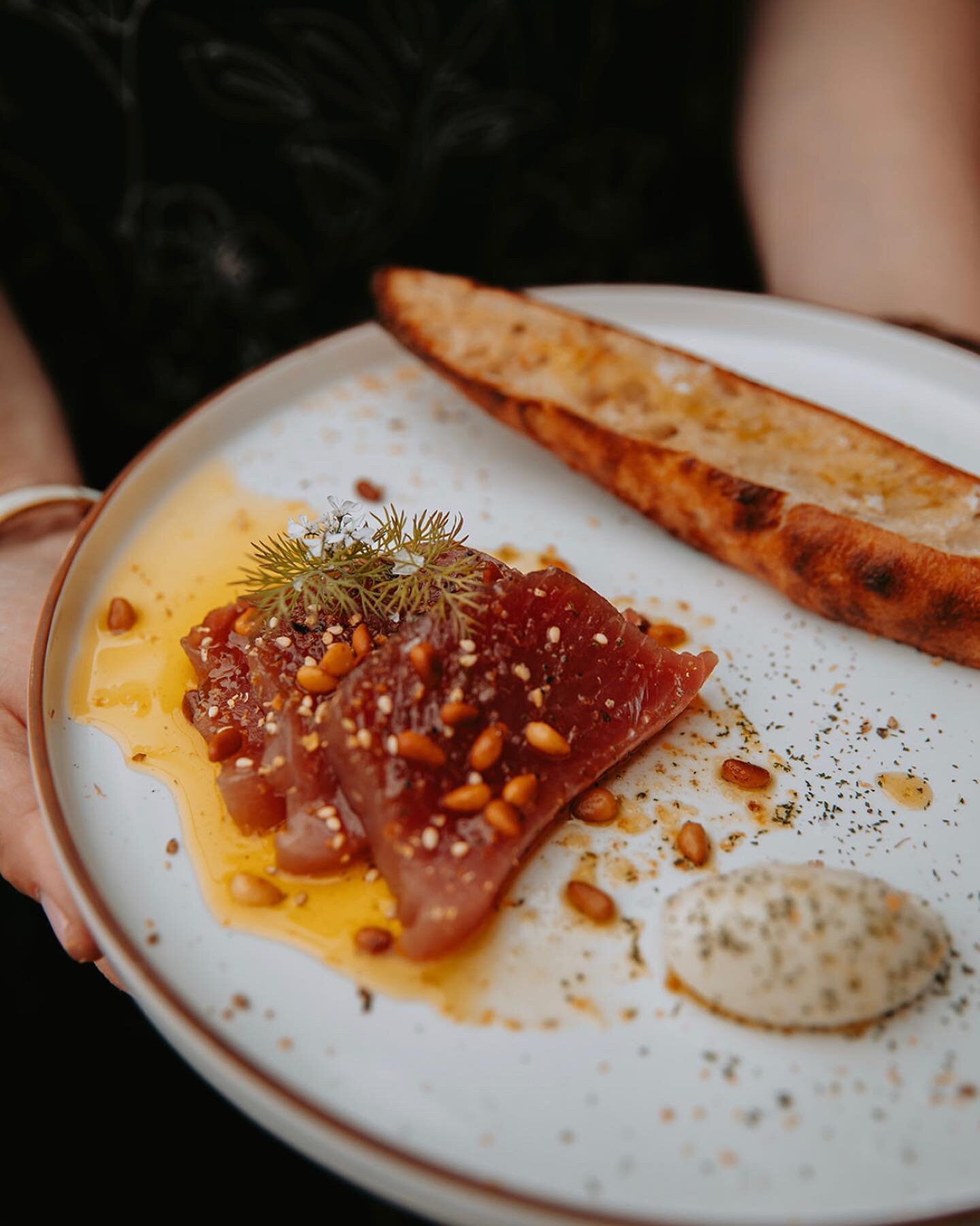 Tuna Crudo appetizer and a cold beverage. The perfect start to you Saturday dinner with us. Locally sourced and prepared to order, it not only melts in your mouth, but it also makes your worries melt away. 
Not meant to be shared. This one is allmine