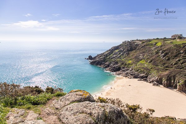 Looking down on Porthcurno beach, Cornwall - Stock Photo REF: 83