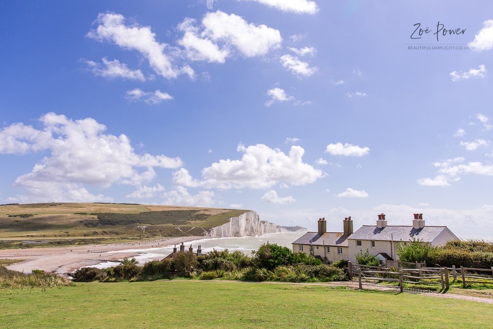 Seven Sisters cliffs and coastguard cottages at Cuckmere Haven, East Sussex