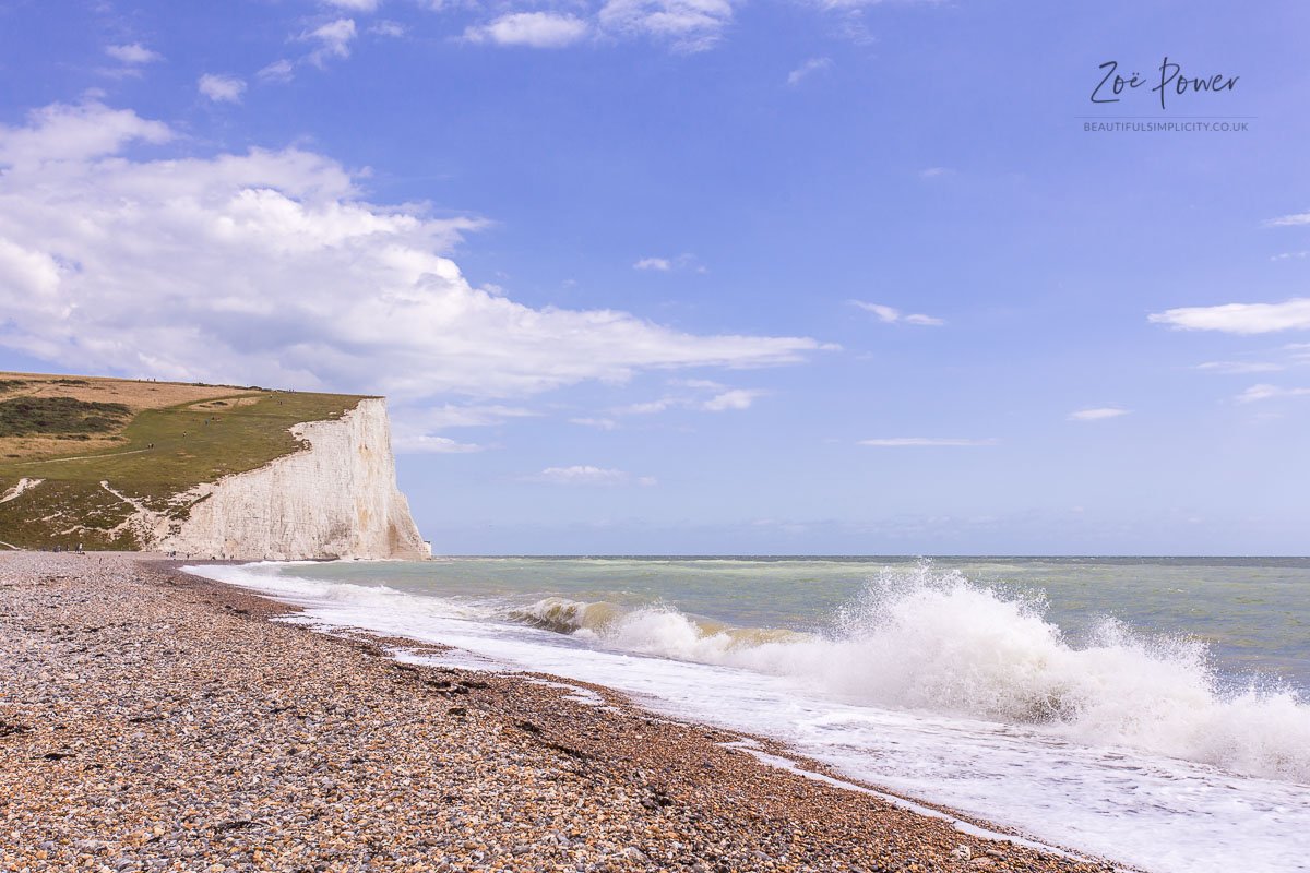 Crashing waves at Cuckmere Haven beach, East Sussex, UK 