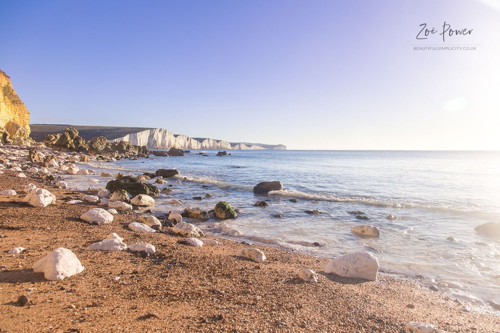 Seven Sisters cliffs viewed from Hope Gap beach, East Sussex