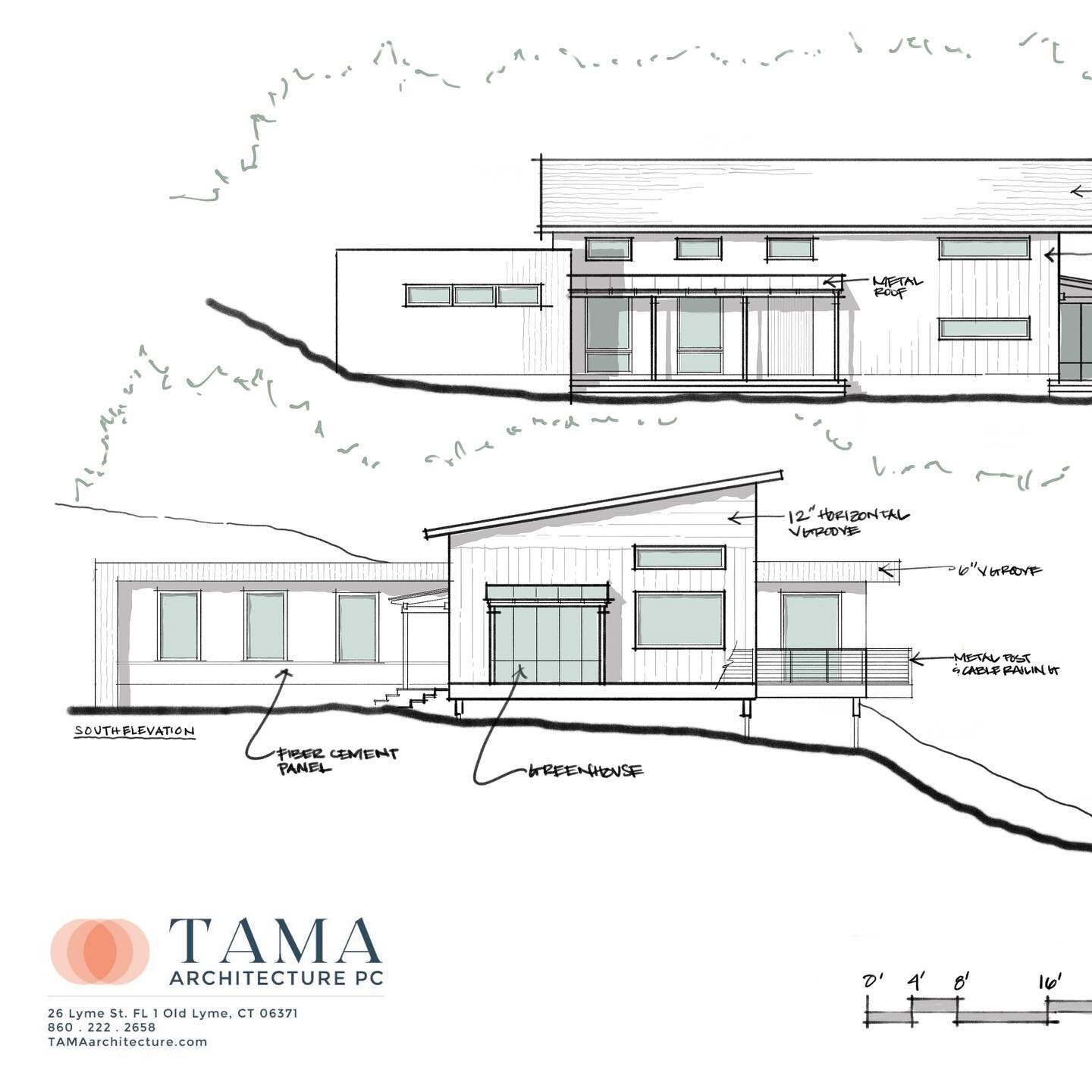 #ontheboards Sketch elevations of a sweet net zero/ passive house home surrounded by woods, blueberry patches, and boulder outcroppings&mdash; so quintessentially Rhode Island!  More to come on this lovely home, for a lovely young family! #maythe4thb
