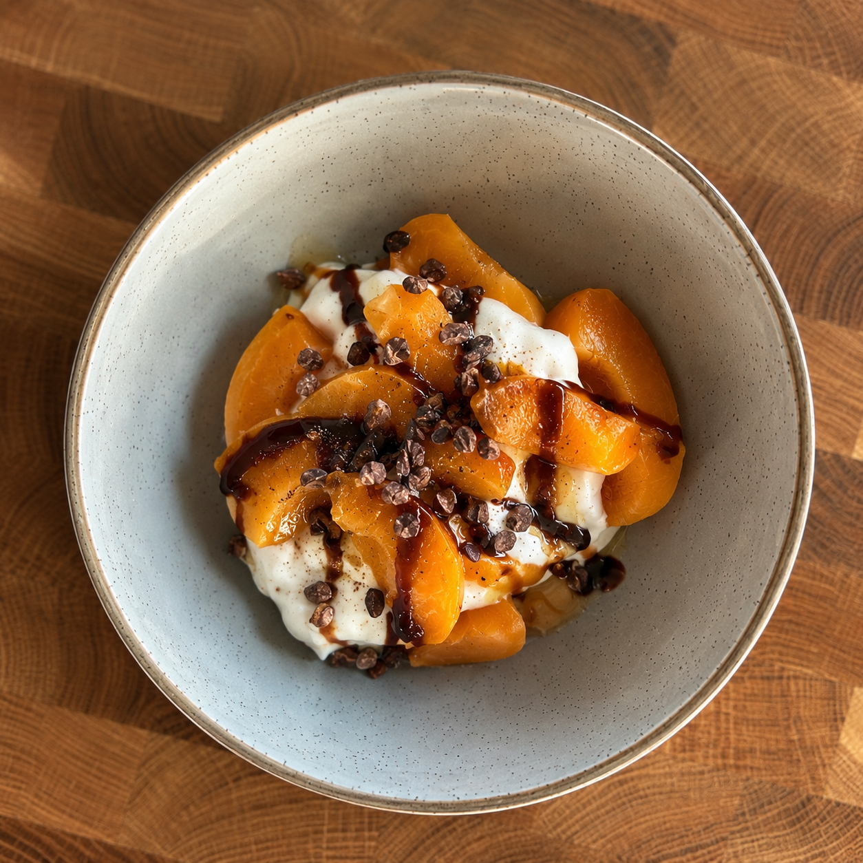 Summer Apricot Bowl with Coconut Yogurt &amp; Cacao Nibs