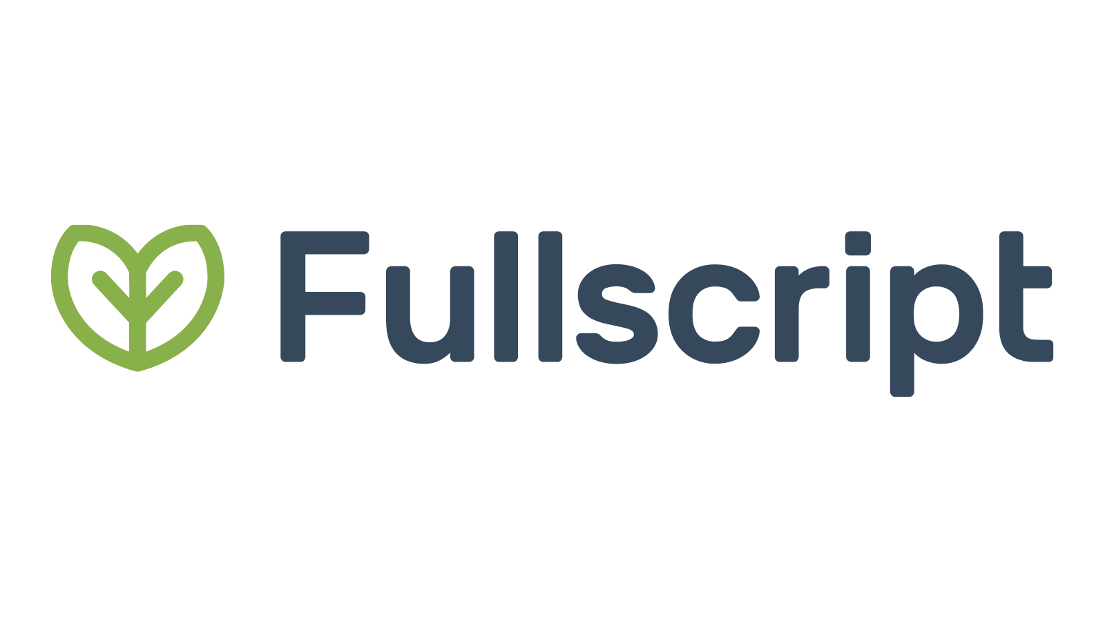 Fullscript logo with a stylized green leaf icon and the word 'Fullscript' in dark blue text.