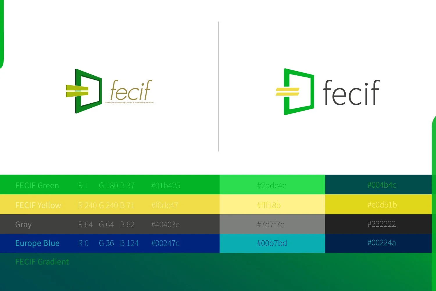 Redesigned FECIF logo and color palette introduced in 2019. 