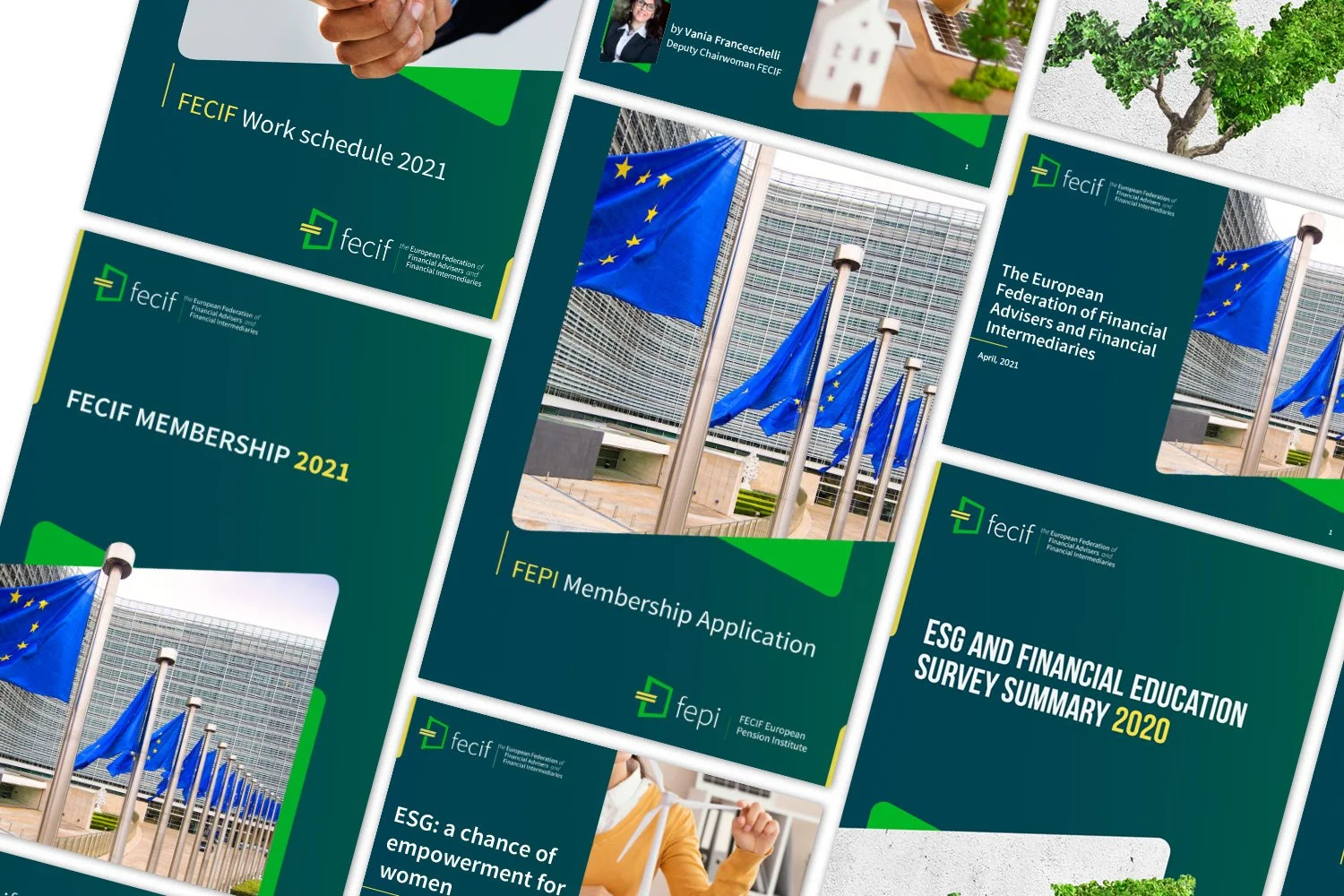 Various covers for publications in line with updated visual identity