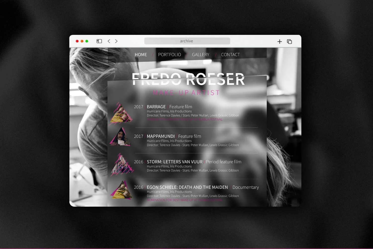 Portfolio website for a freelance make-up artist  2015 (discontinued)