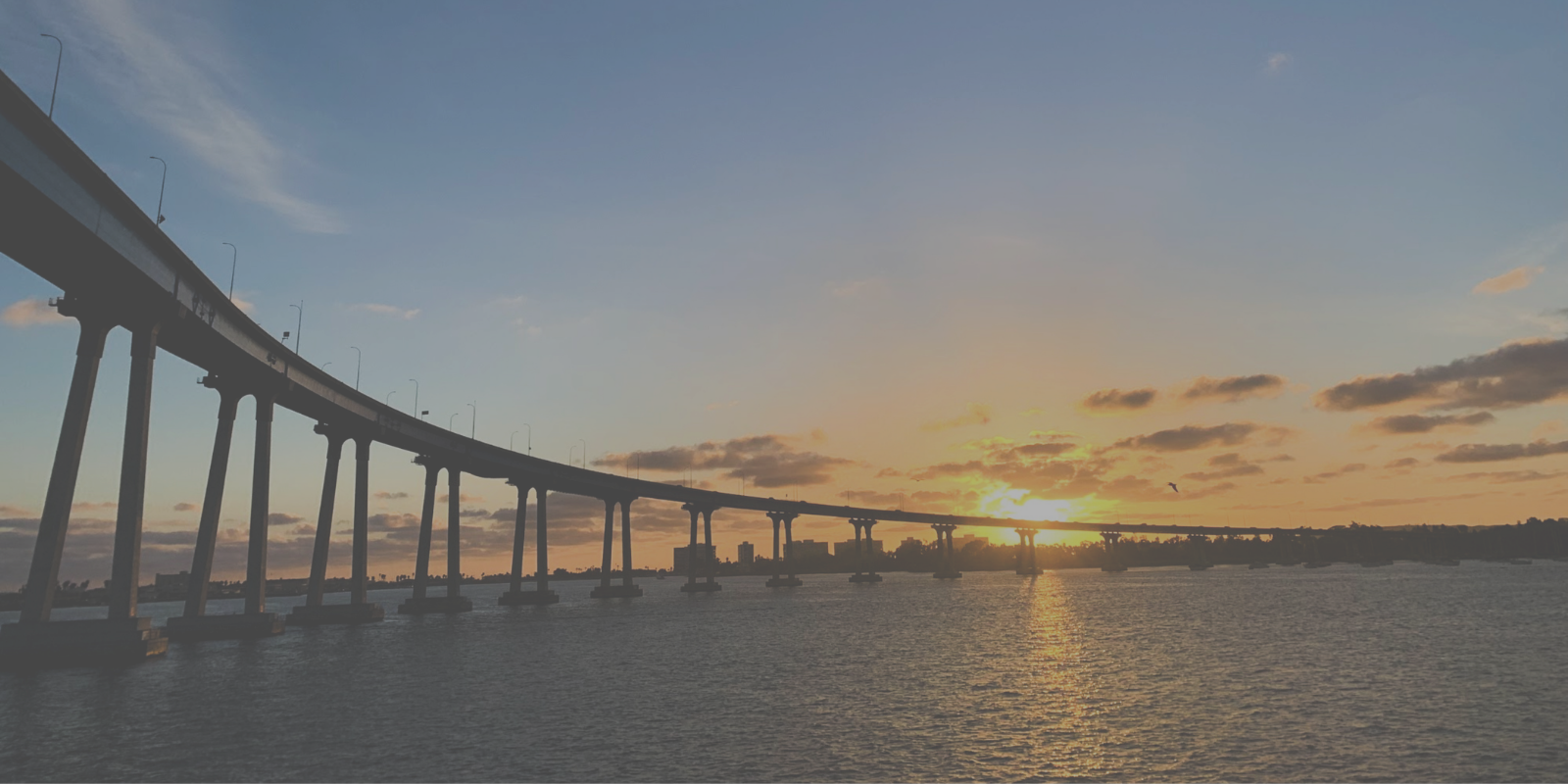 San Diego-Coronado Bridge over the bay at sunset