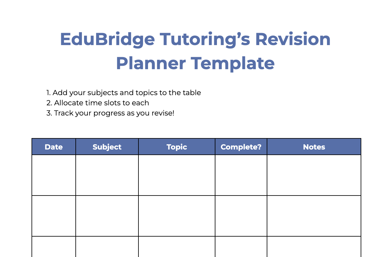 Revision planner template