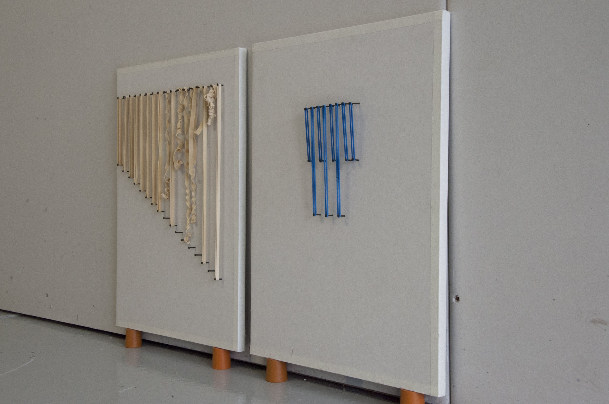 Point, twine, plasterboard, rubber bands, rubber corks, masking tape, nails, pencil, paper, Spirulina, matches, oil, London, U.K, 2016