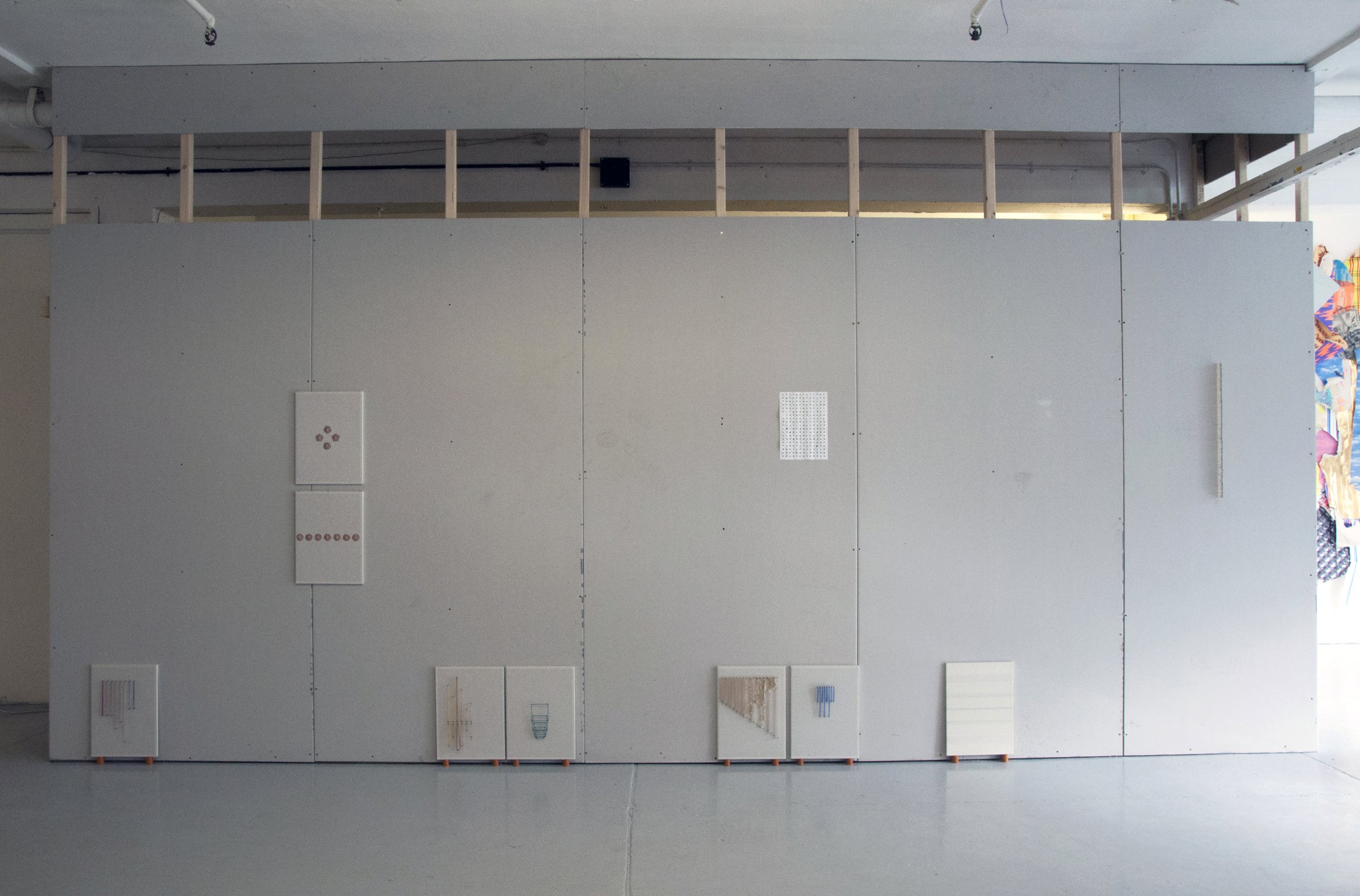 Point, twine, plasterboard, rubber bands, rubber corks, masking tape, nails, pencil, paper, Spirulina, matches, oil, London, U.K, 2016