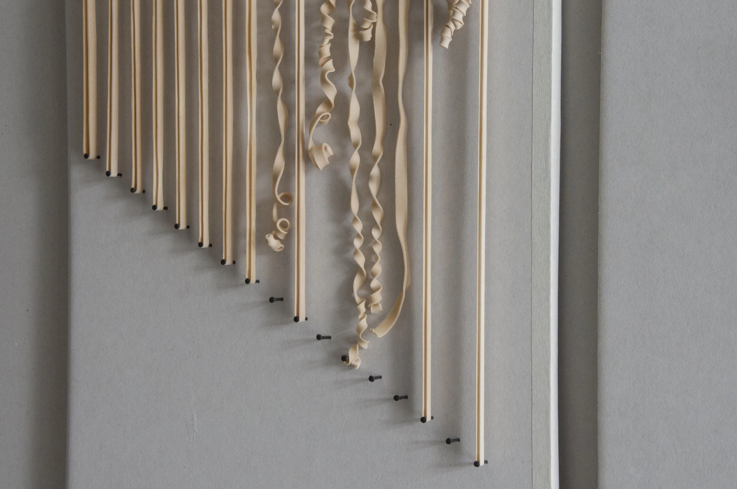 Point, twine, plasterboard, rubber bands, rubber corks, masking tape, nails, pencil, paper, Spirulina, matches, oil, London, U.K, 2016