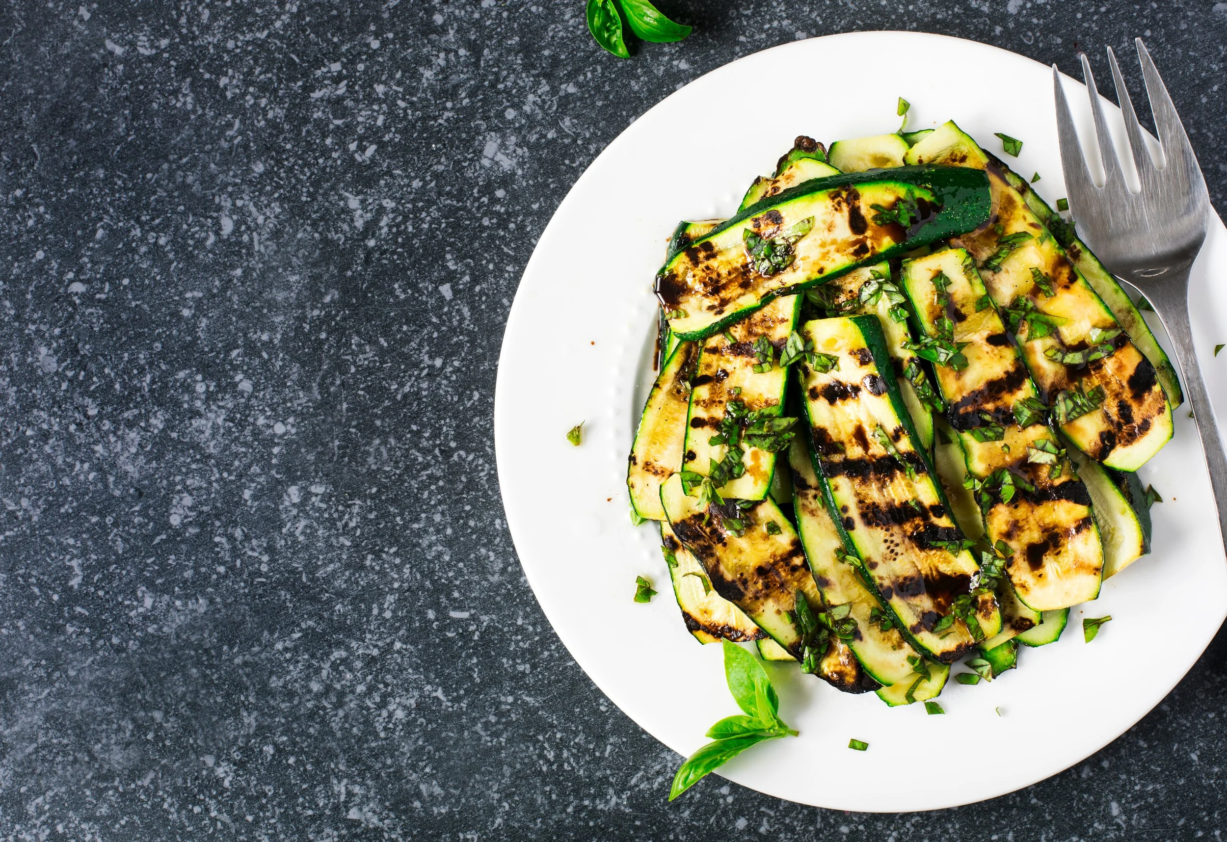  Grilled Cantaloupe and Zucchini with Pesto and finished with Balsamic Vinegar
