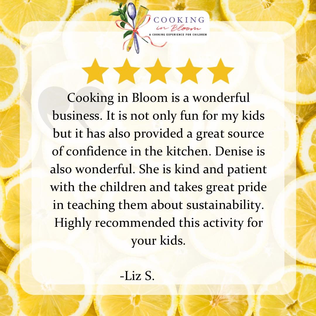 PARENT REVIEWS
⭐️⭐️⭐️⭐️⭐️

Thank you, Liz! Sustainability is a huge part of our classes. 

Food sustainability for kids is all about making good choices when it comes to the food we eat. At Cooking in Bloom we teach the importance of knowing where ou