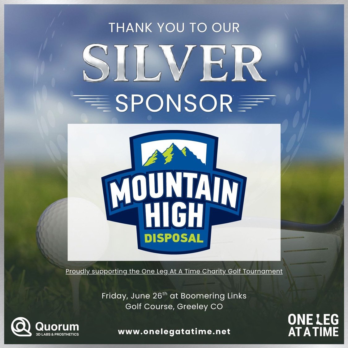 Mountain High Disposal is a Silver Sponsor of the One Leg At A Time Charity Golf Tournament, helping make this year’s event possible.